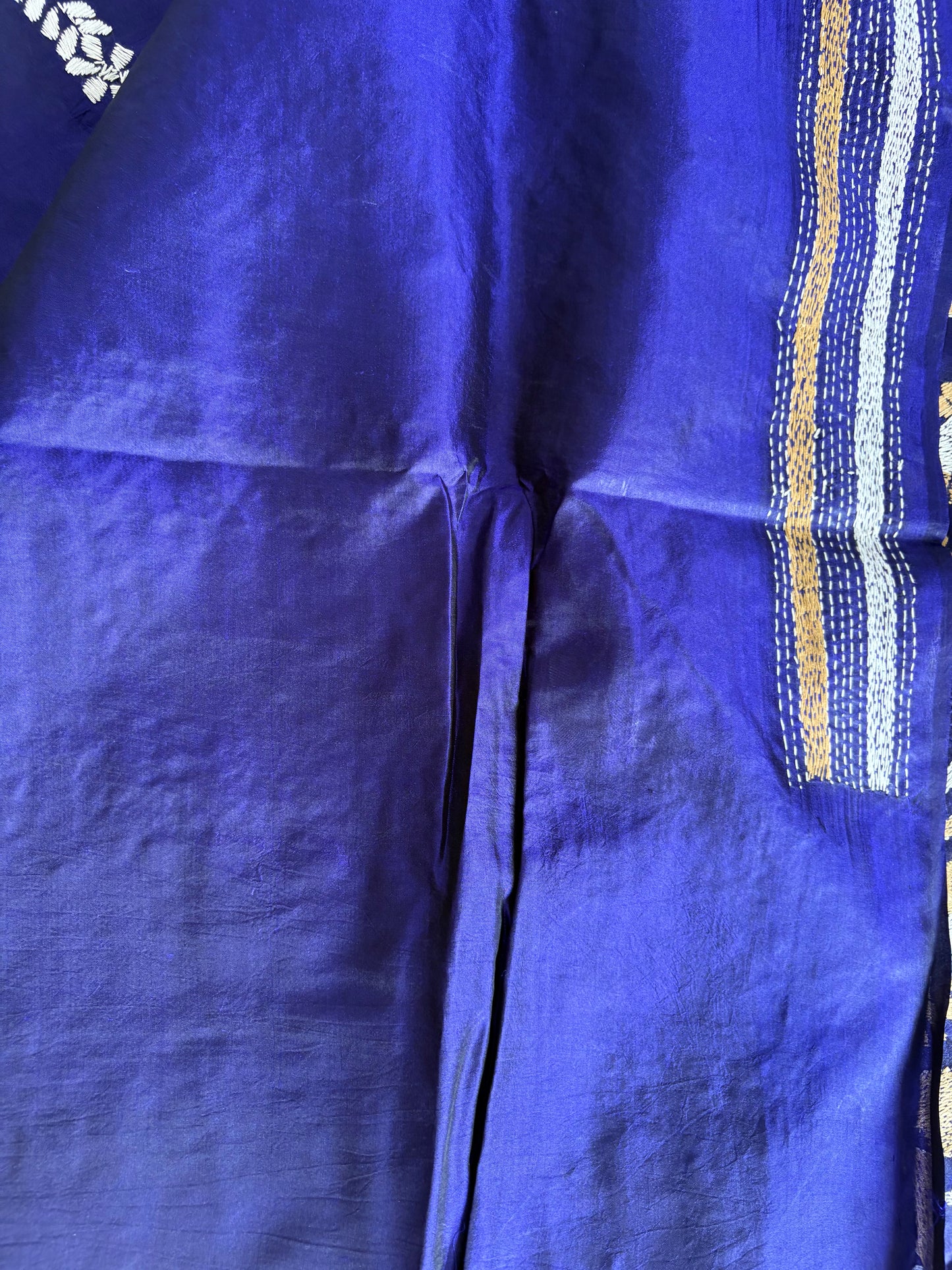 Kantha Stitch Hand Embroidered Pure Banglore Silk Saree