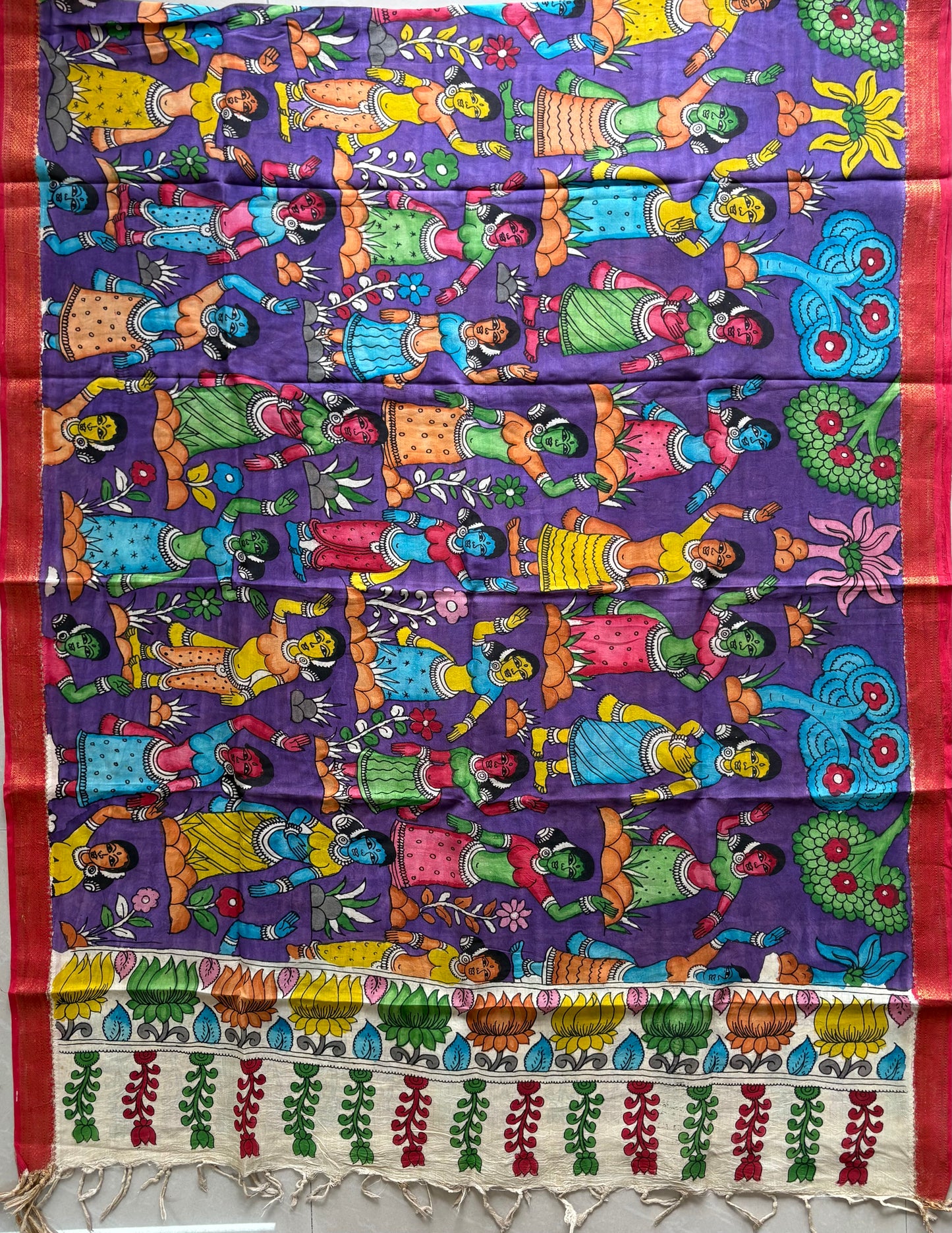 Pen Kalamkari hand painted Banglore Silk Dupatta