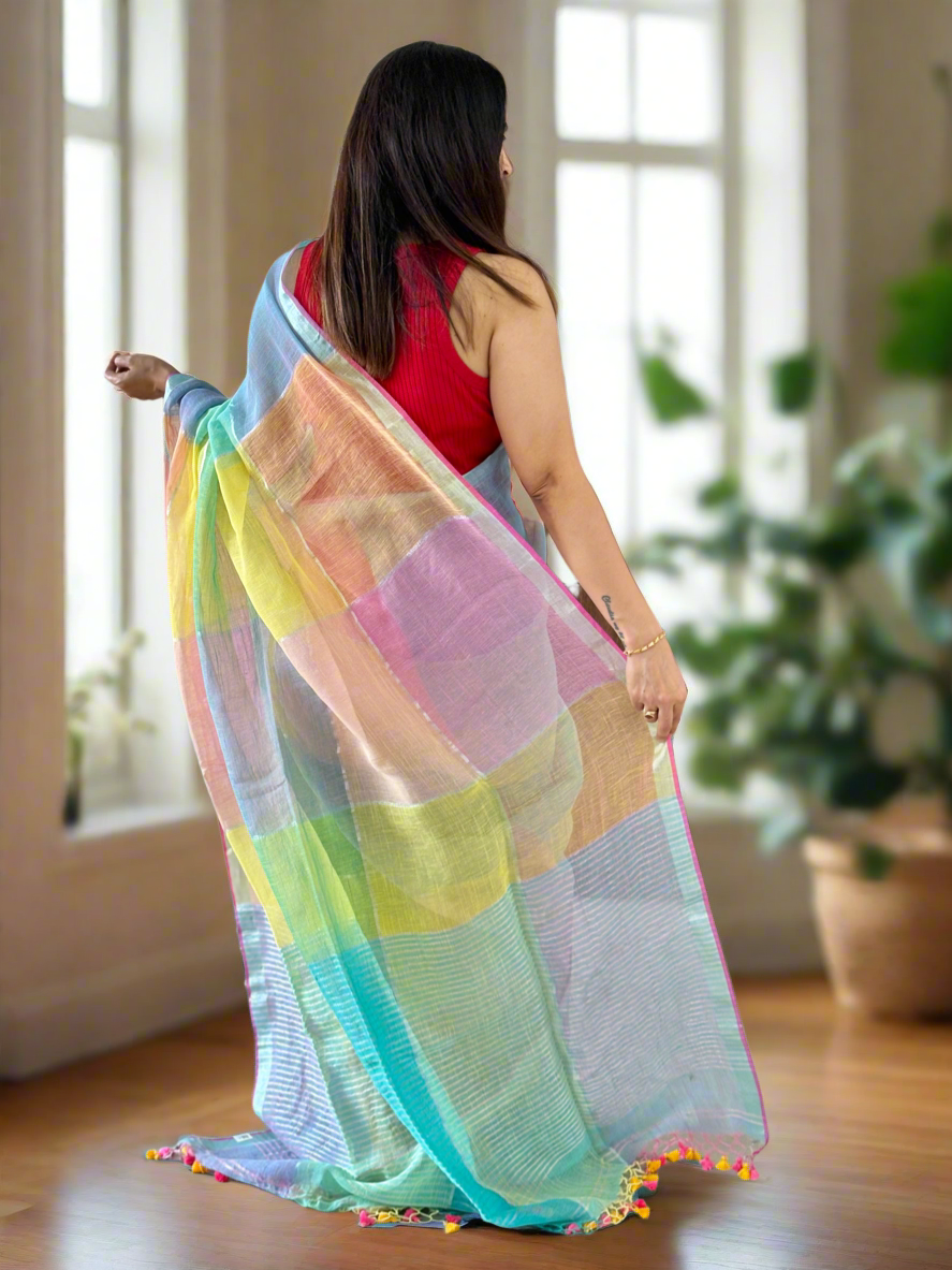 Pure Linen By Linen handloom Saree (handloom marked)
