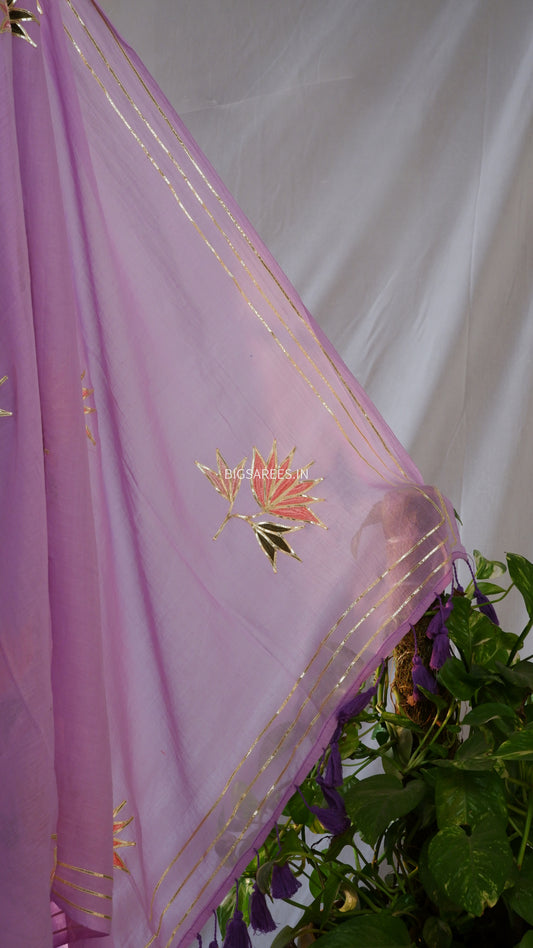 Gota appliqué work Mul Cotton Saree - lavender
