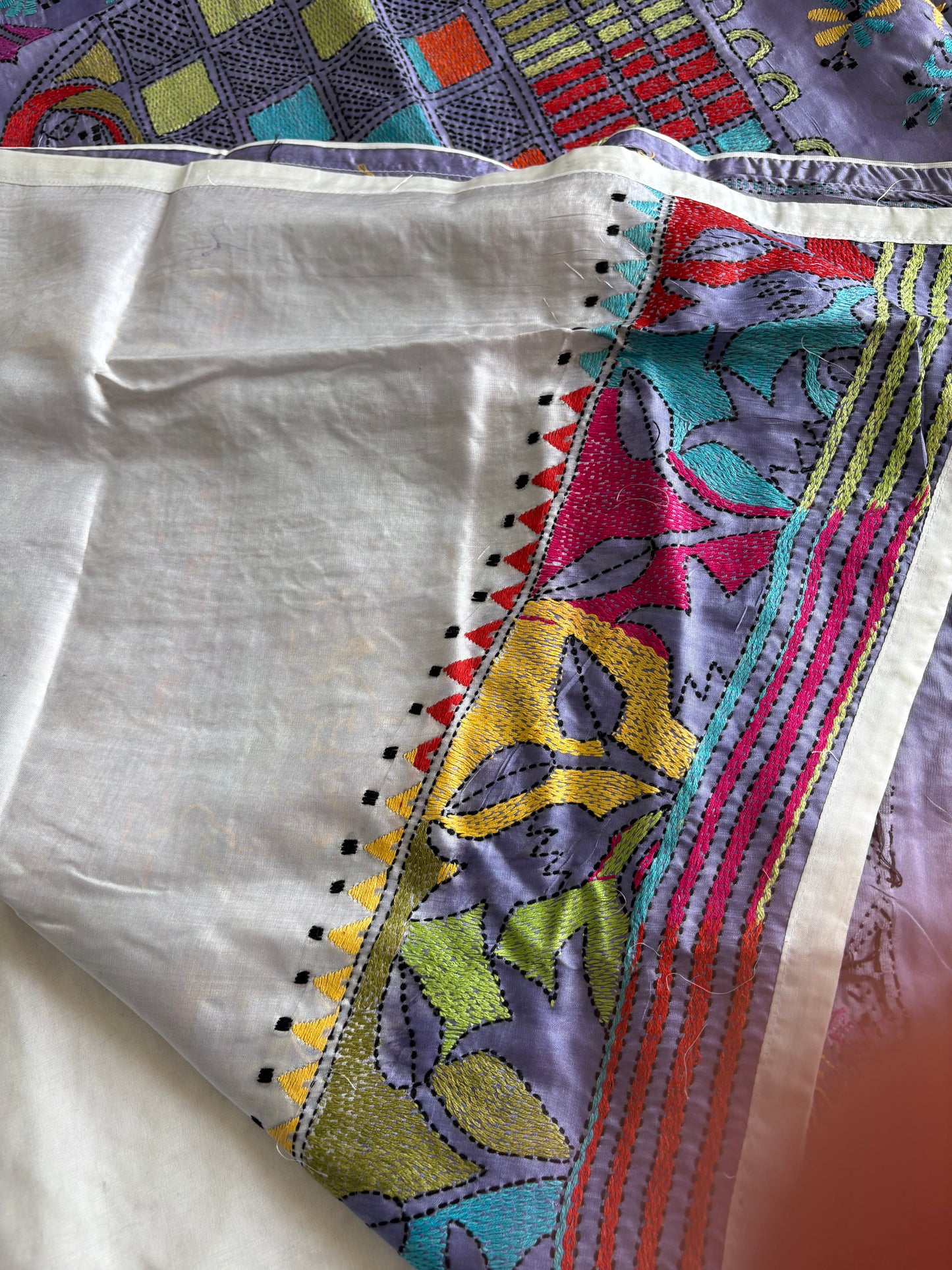 Hand work Kantha stitch Saree in Artificial silk