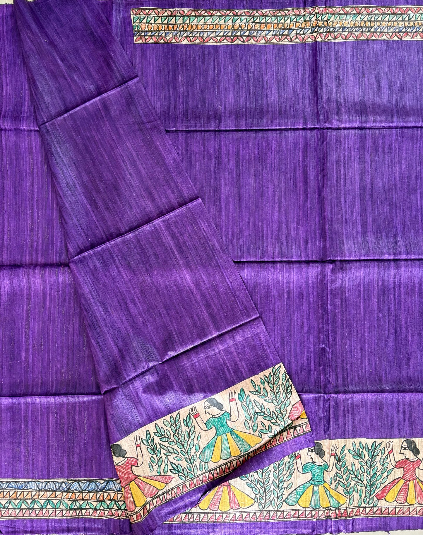 Pure Tussar Ghicha Silk Handcrafted Madhubani Saree (Silk Marked)