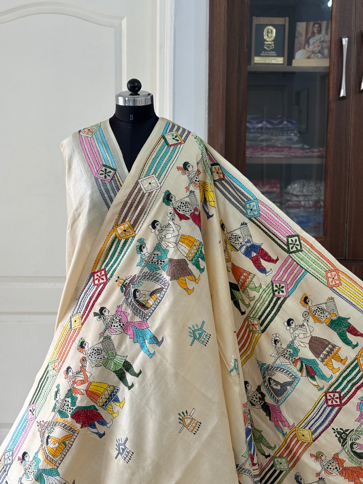 Kantha Hand Embroidered Pure Tussar Silk Saree