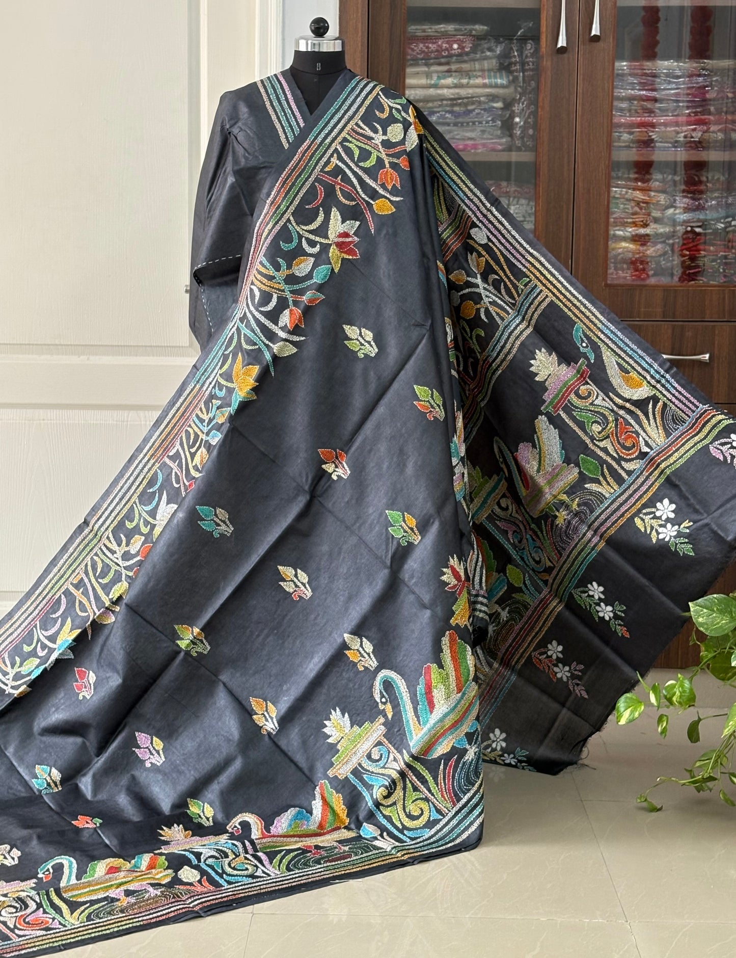 Kantha Hand Embroidered Pure Tussar Silk Saree