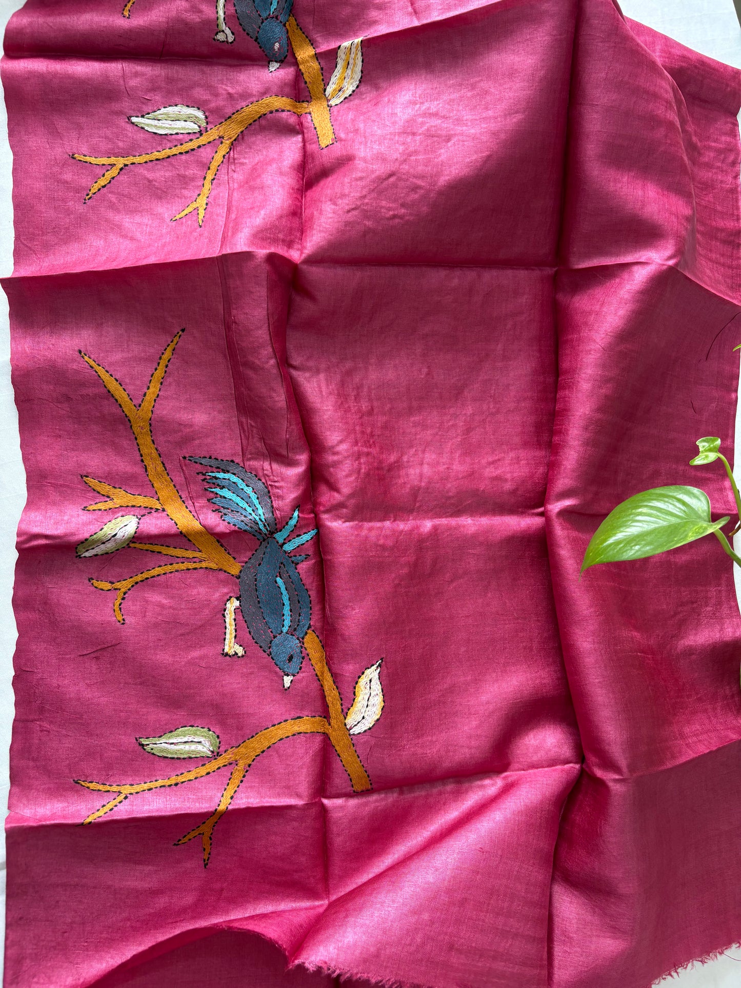 Kantha Stitch Pure Silk Blouse Piece
