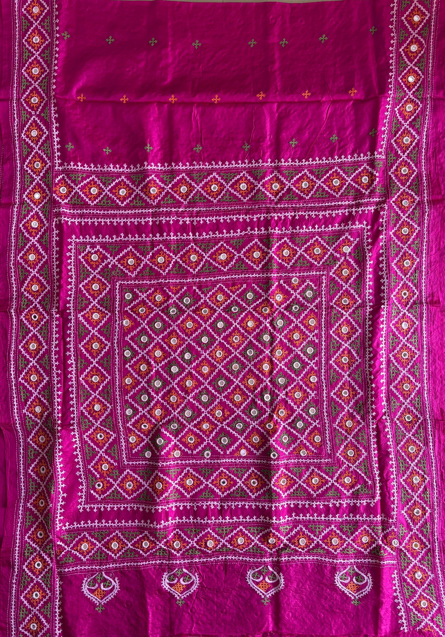 Kutch work/Gujrati stitch Hand Embroidered Pure Tassar Silk Saree