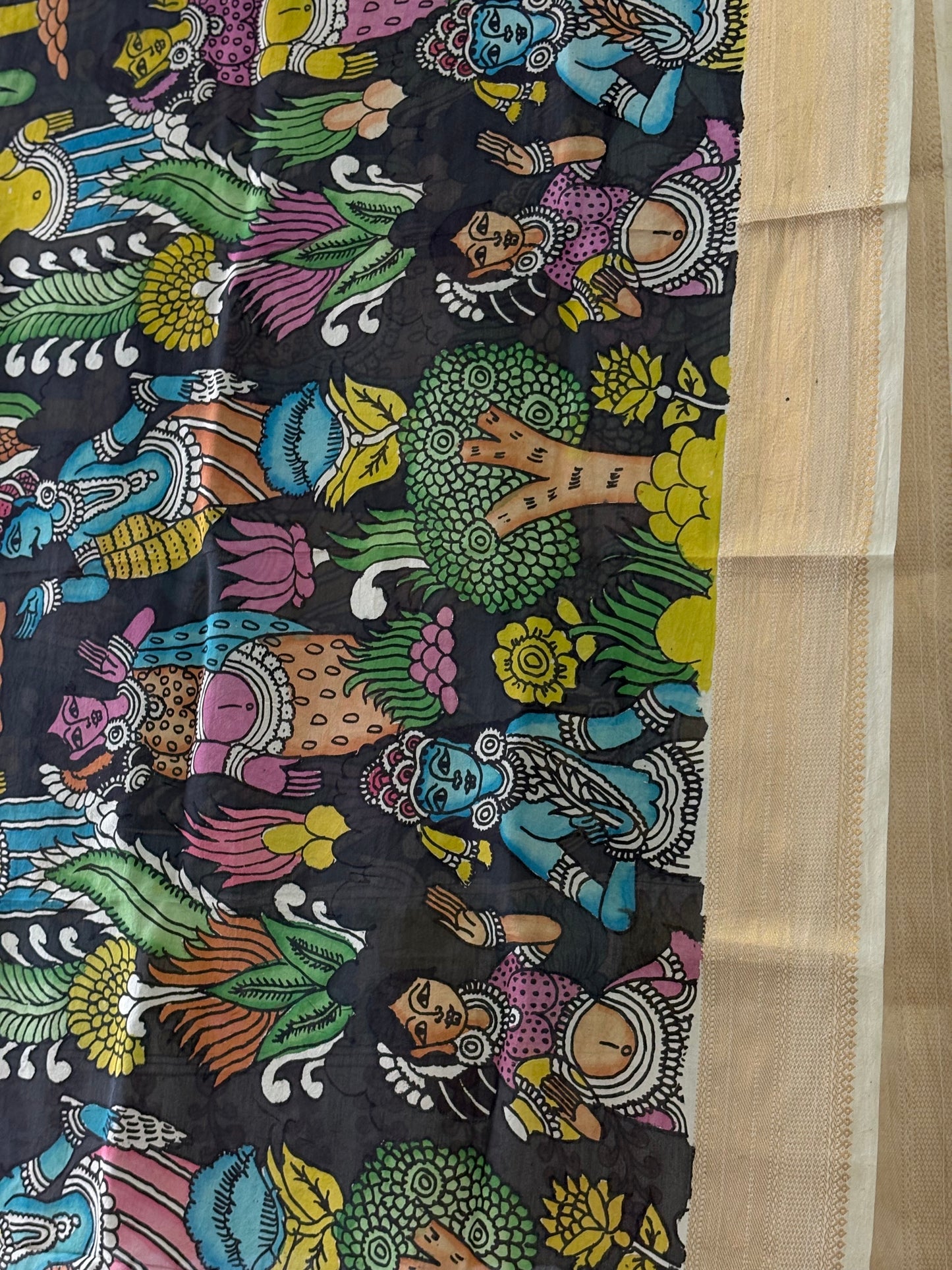 Pen Kalamkari hand painted Banglore Silk Dupatta