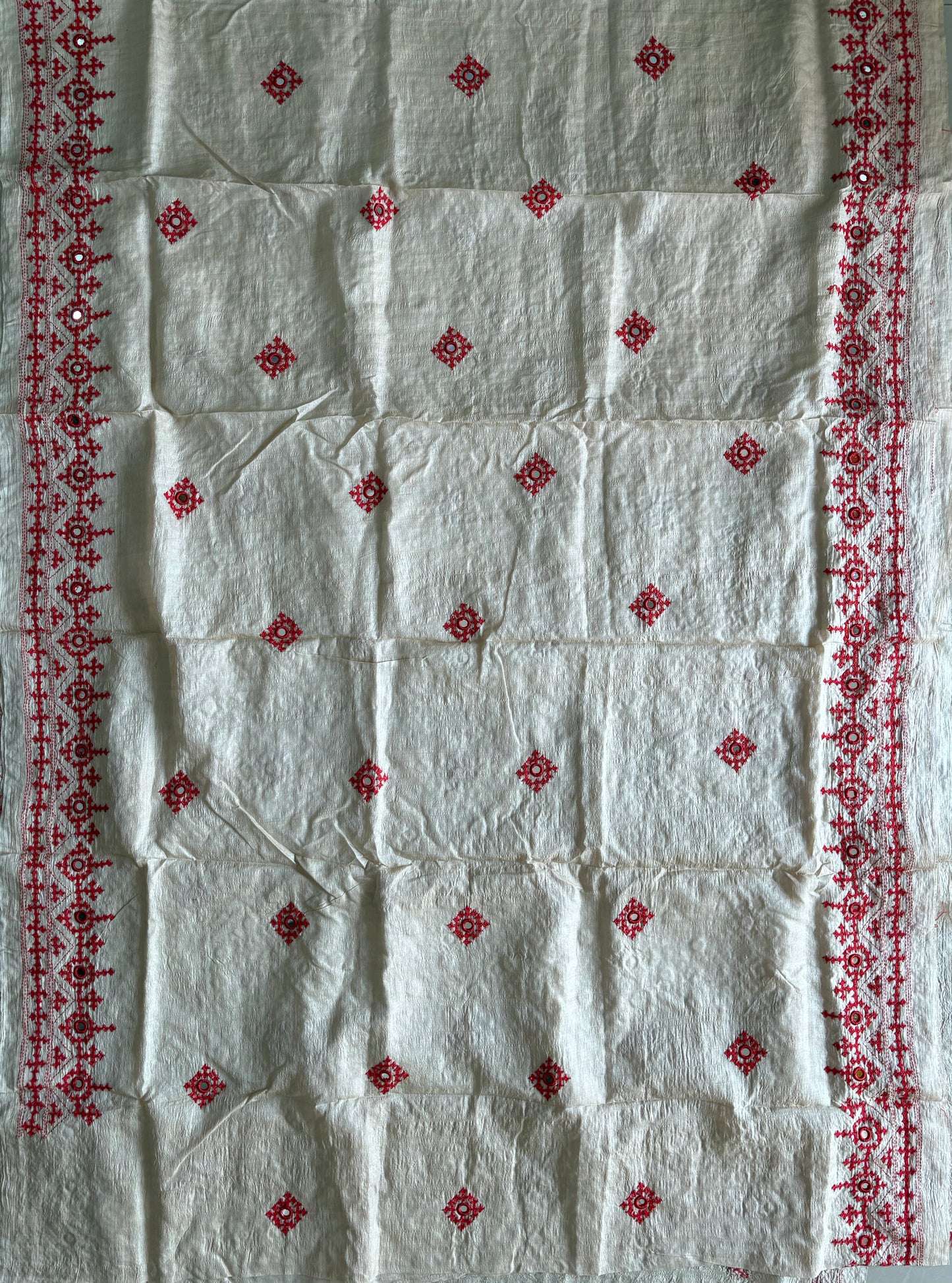 Kutch Hand Embroidered Pure Gachi Tassar Silk Saree with real mirror work