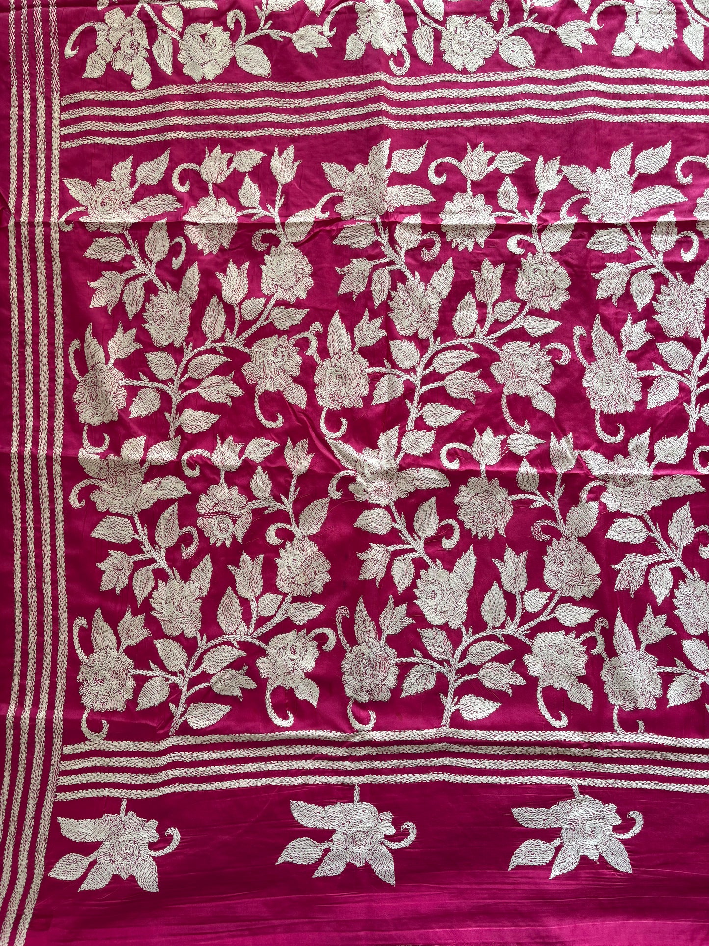 Kantha Hand Embroidered Blended Banglore Silk/Art Silk Saree With Blouse