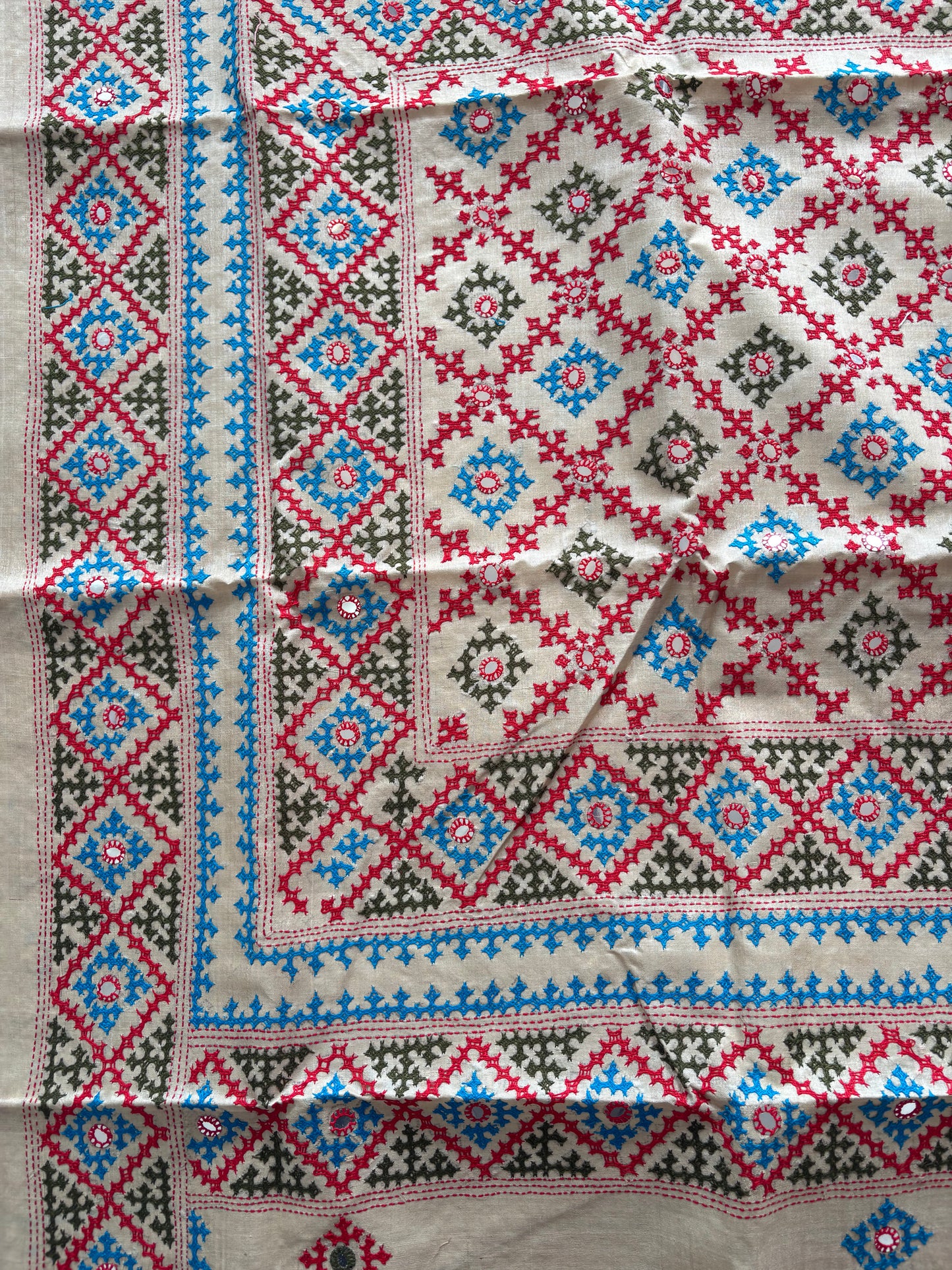 Kutchi Hand Embroidered Saree | Pure Gachi by Gachi Tassar Silk | Silk Marked | Off- White