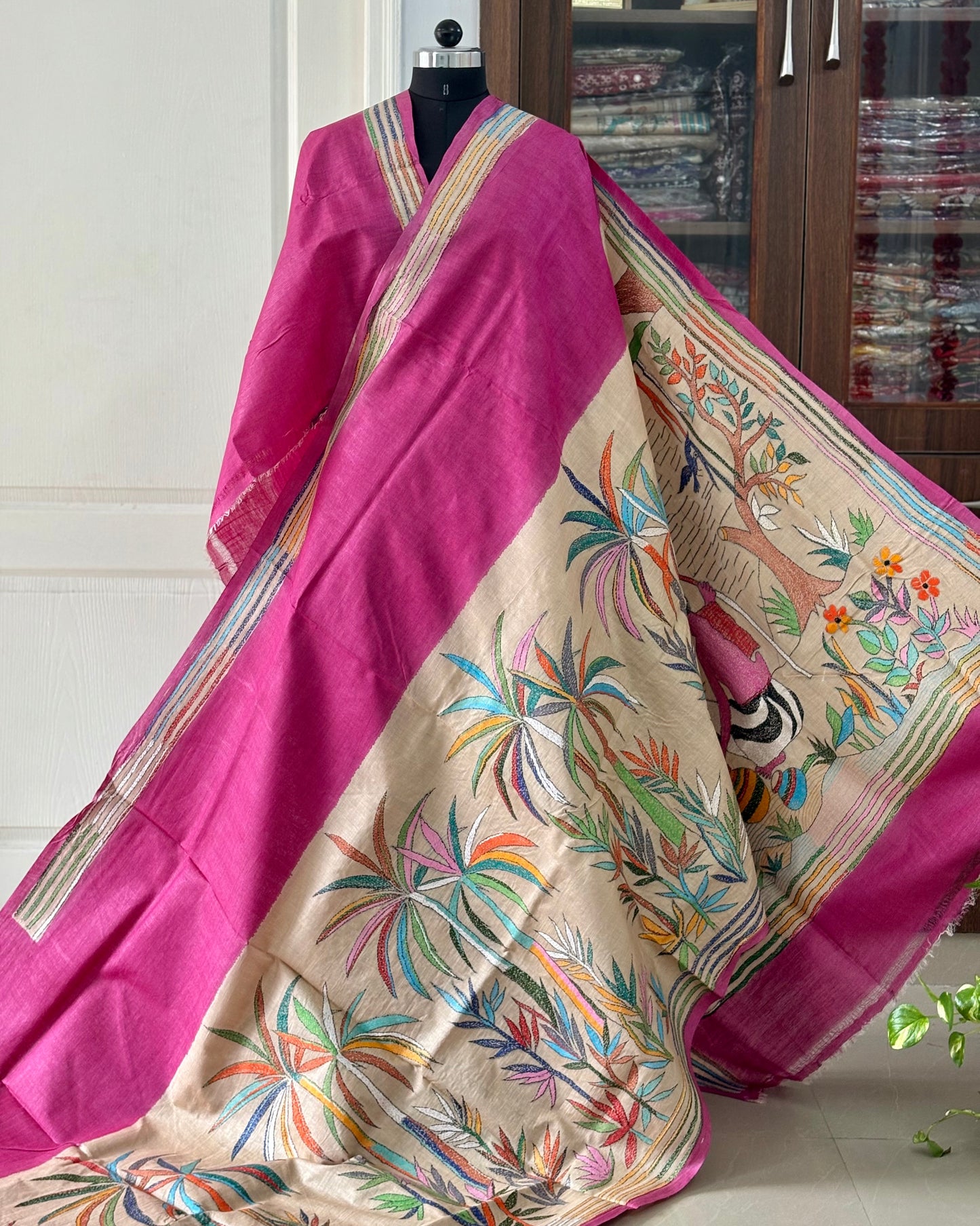 Kantha Stitch Hand Embroidered Pure Gachi by Gachi Tassar Silk Saree (Silk Marked)