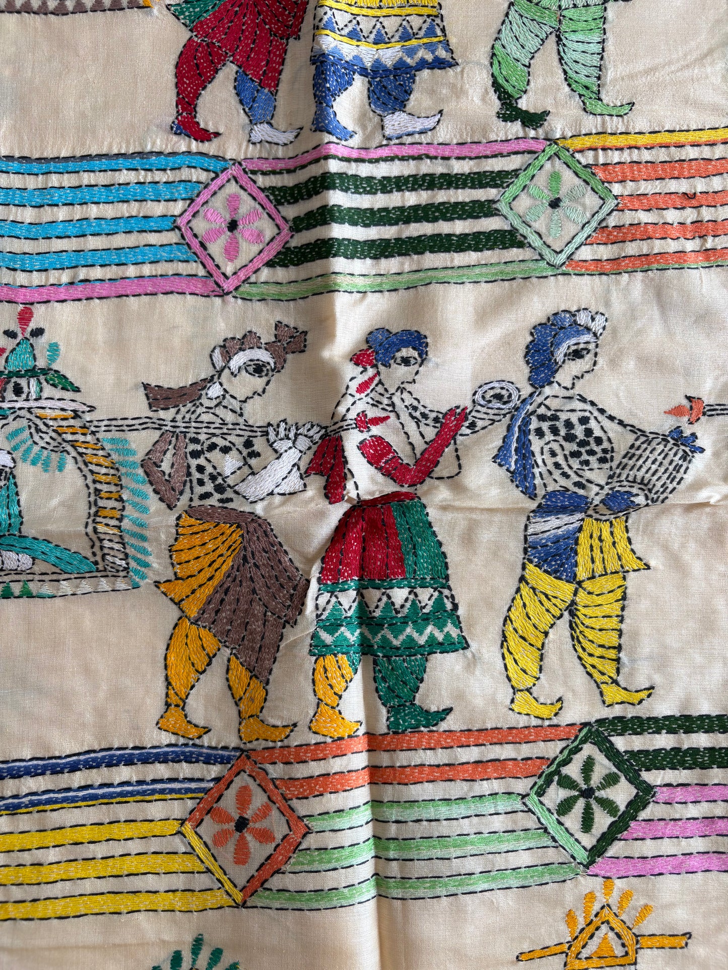 Kantha Hand Embroidered Pure Tussar Silk Saree