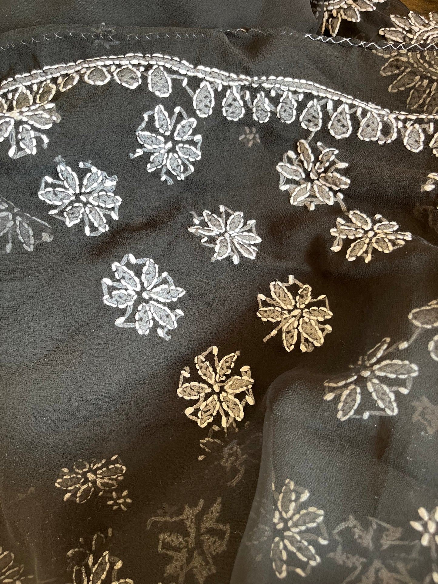 Black Georgette Chikankari Work Hand Embroidered Saree