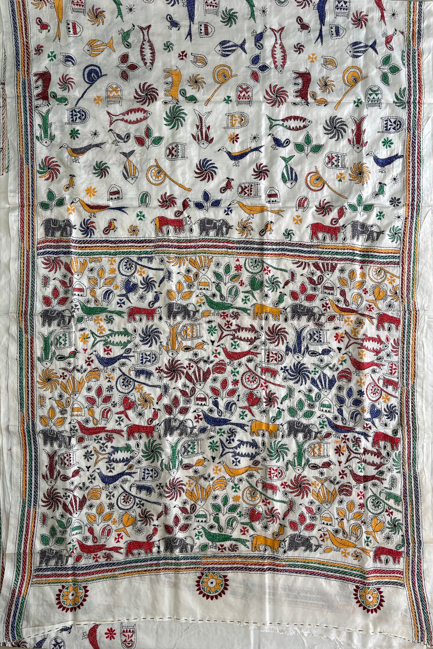 Hand work Kantha stitch Saree in Artificial Silk