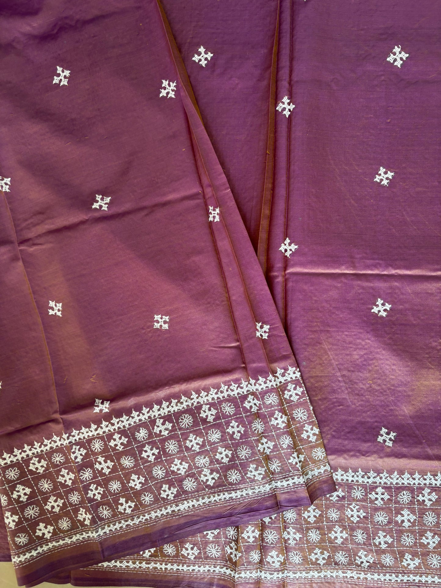 Gujrati Stitch/Kutch Hand Embroidered Art Silk Saree