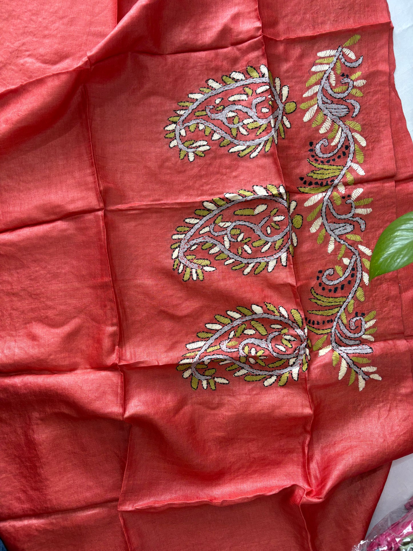 Kantha Stitch Pure Tassar Silk Blouse Piece