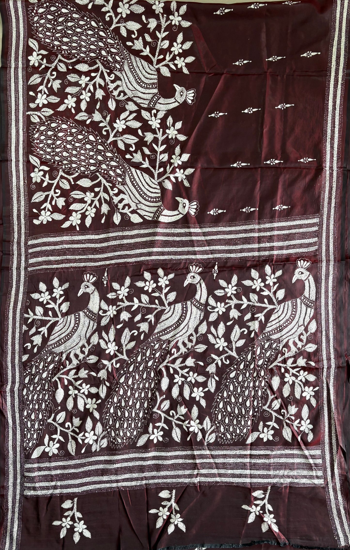 Kantha Hand Work Embroidered Art Silk Saree With Blouse