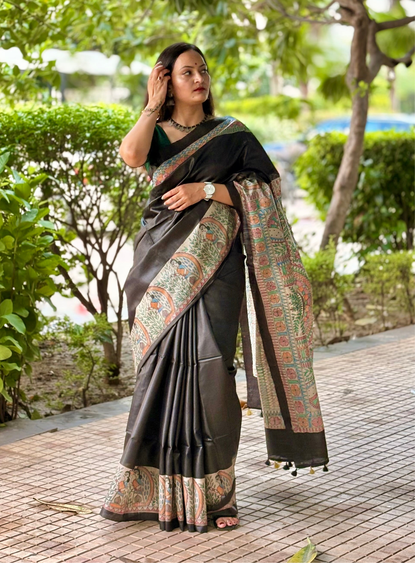 Pure Desi Tussar Silk Handcrafted Madhubani Saree (Silk Marked)