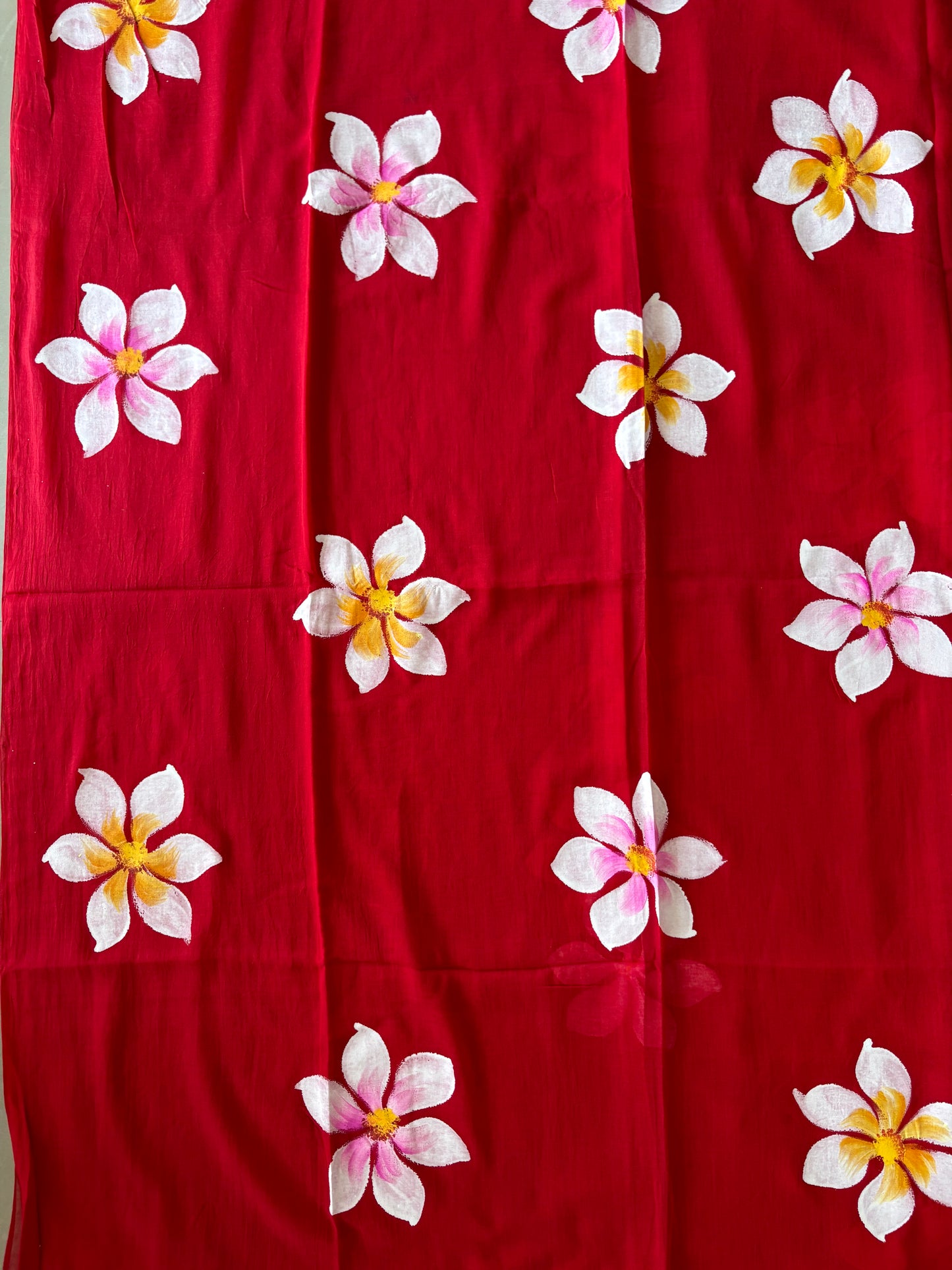 Hand Painted Mul Cotton Saree - Red