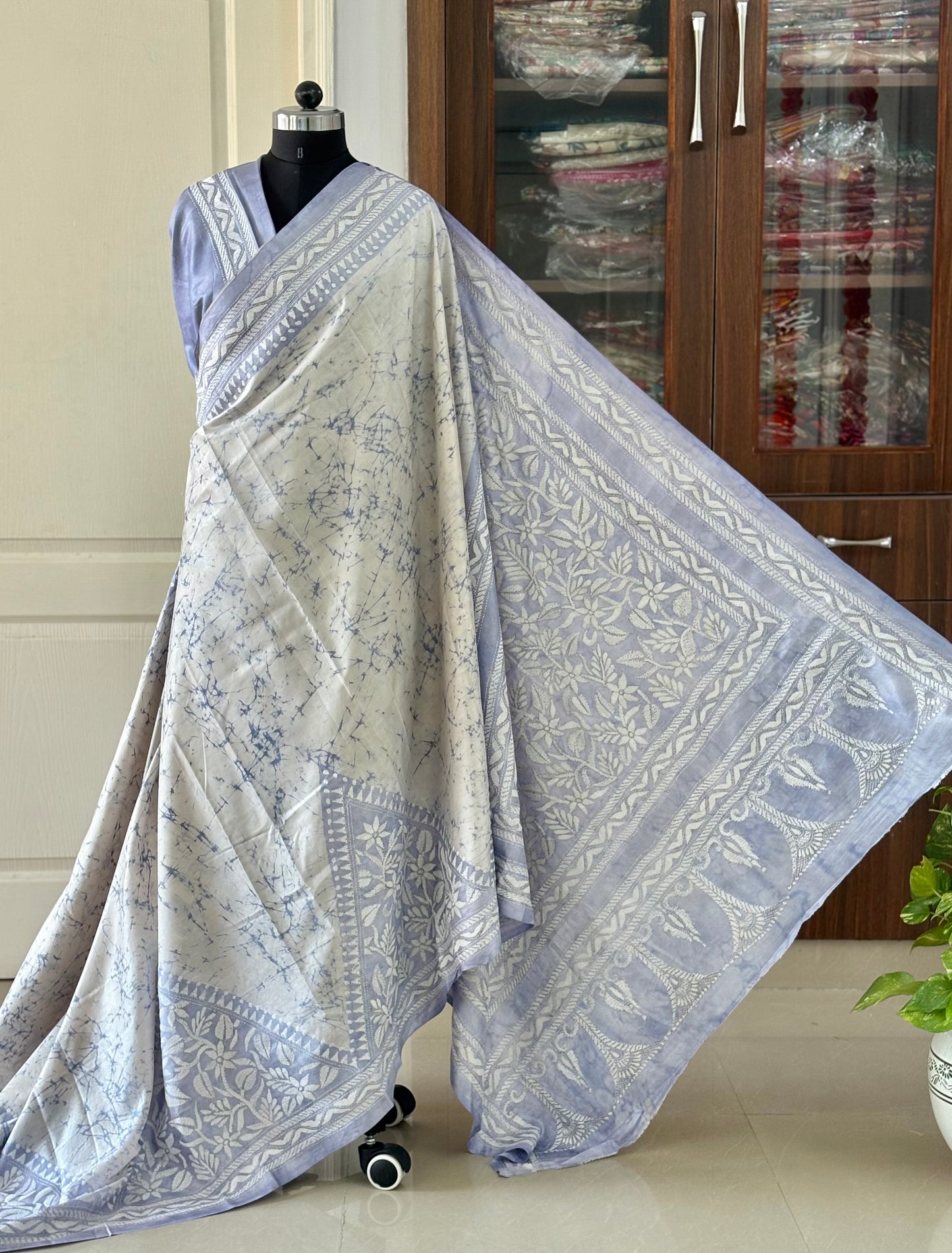 Kantha Stitch Hand Work Embroidered Art Silk Saree With Blouse
