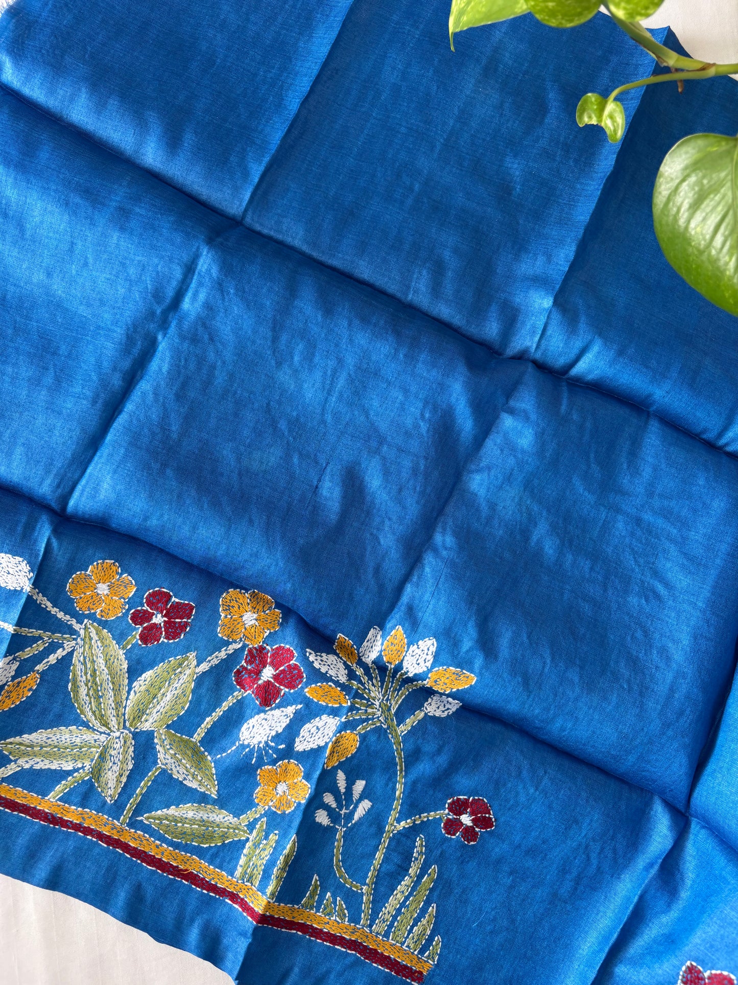 Kantha Stitch Pure Tassar Silk Blouse Piece