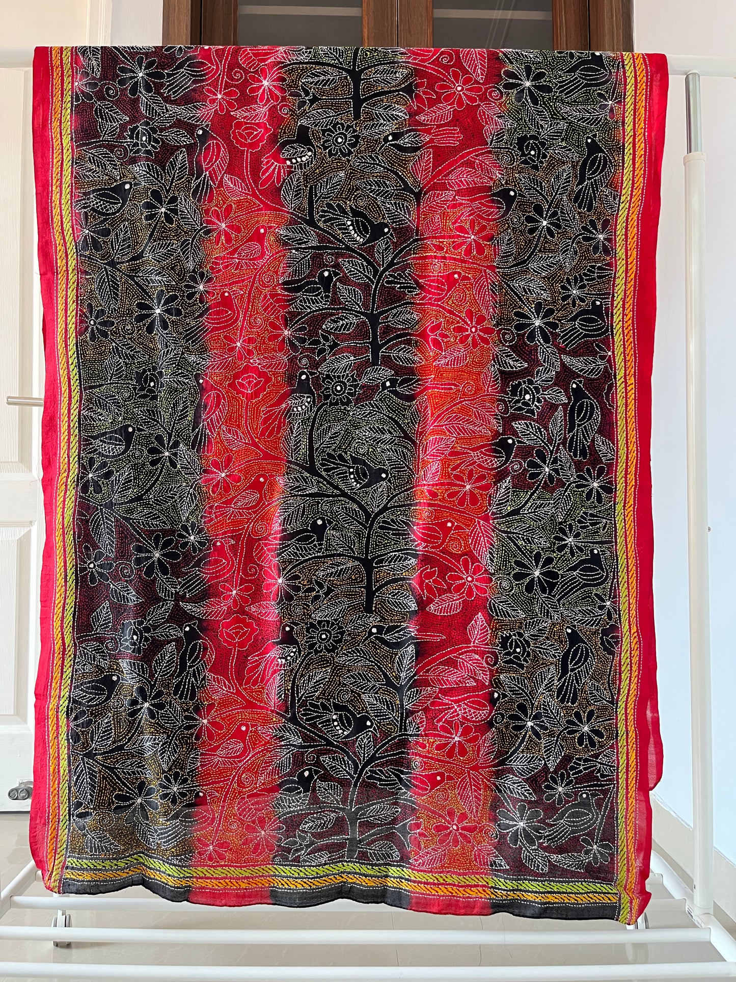 Kantha Hand Embroidary Full Work Tye Dye Semi Tusshar Silk Dupatta