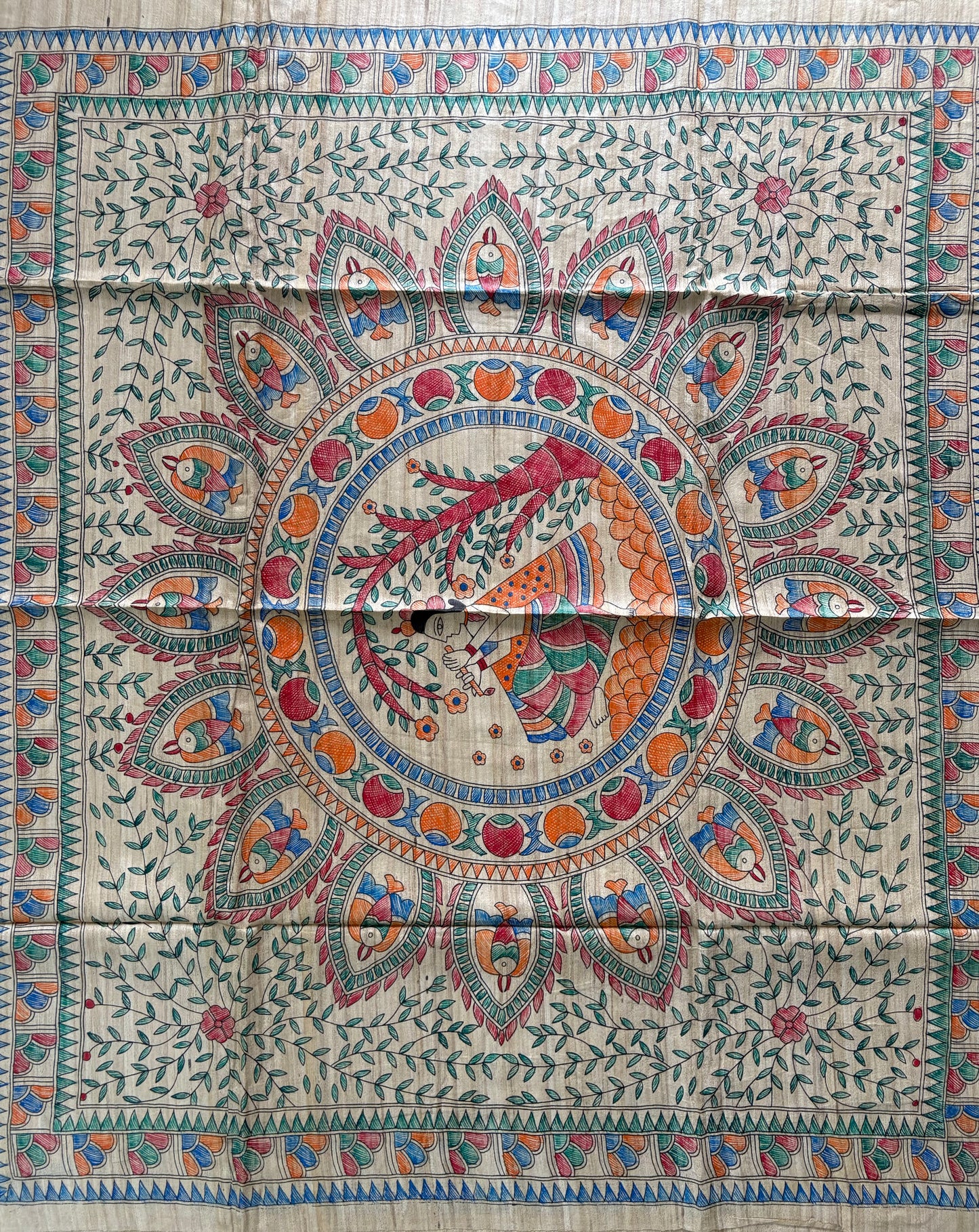 Pure Tussar Ghicha Silk Handcrafted Madhubani Saree (Silk Marked)