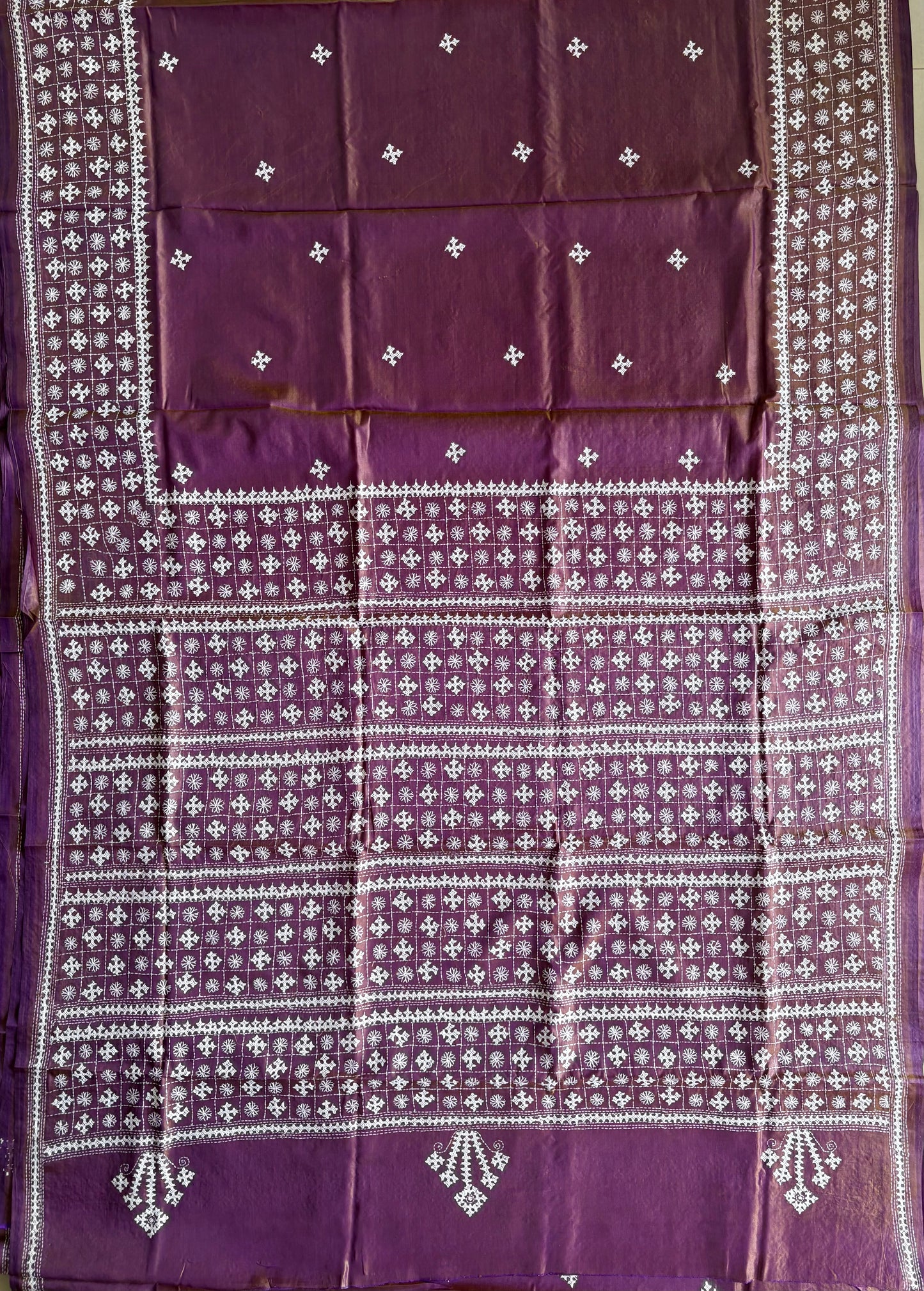 Gujrati Stitch/Kutch Hand Embroidered Art Silk Saree