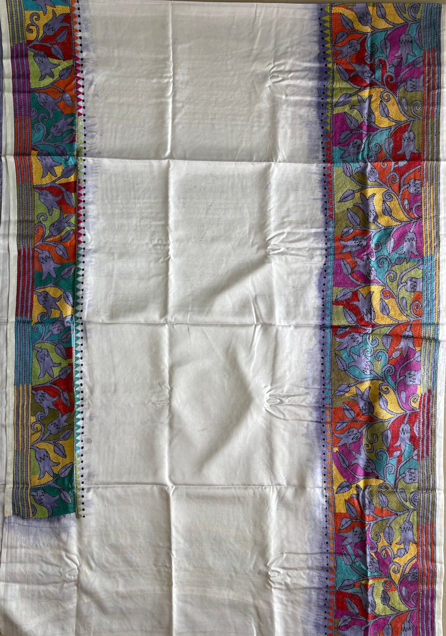 Hand work Kantha stitch Saree in Artificial silk