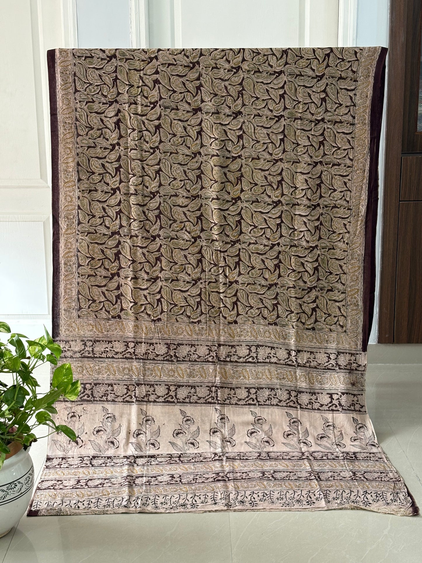 Kalamkari printed malmal cotton Saree with blouse