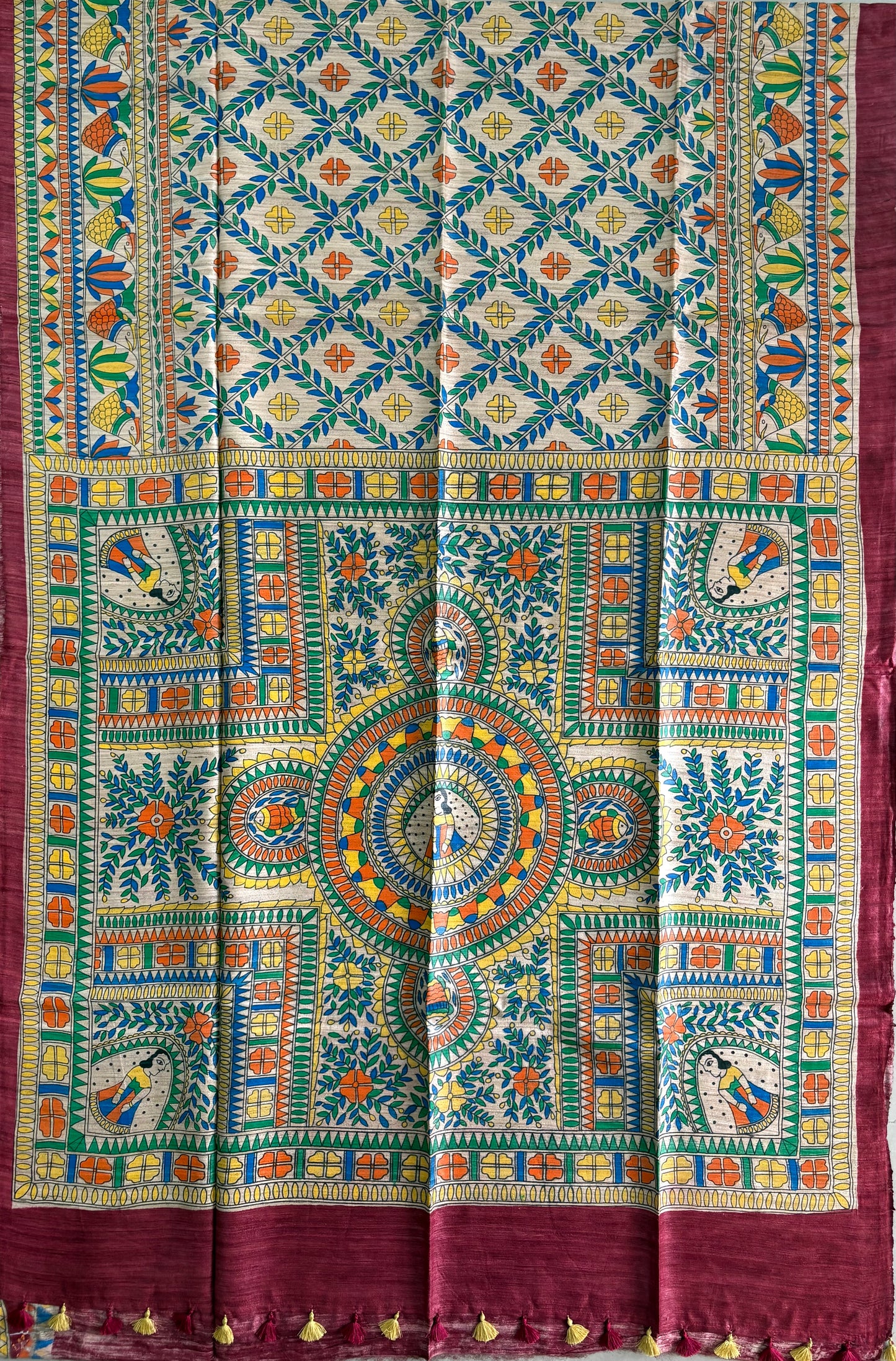Pure Tussar Ghicha Silk Handcrafted Madhubani Half Saree (Silk Marked)