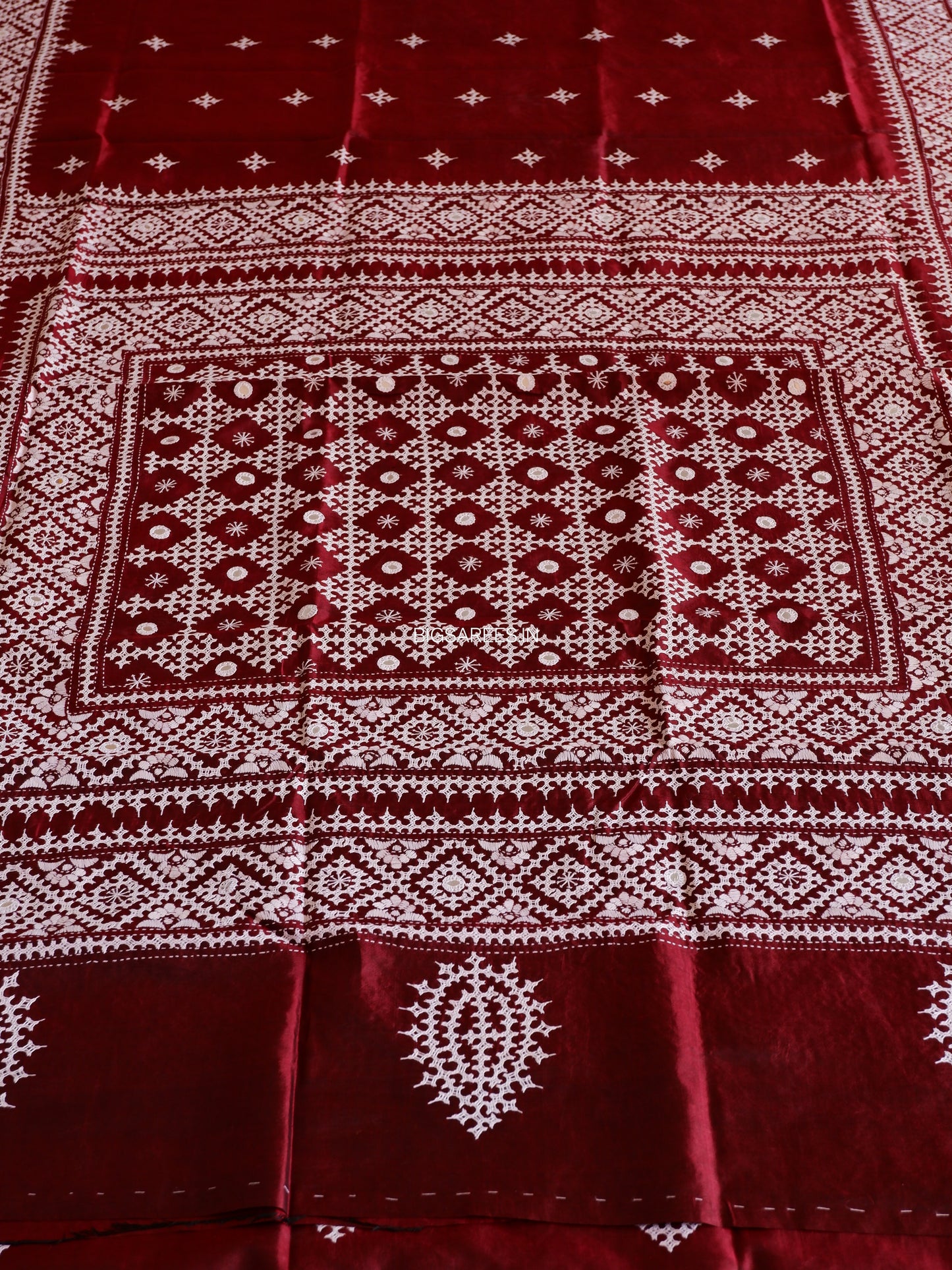 Gujrati/Kutchi Work Hand Embroidered Pure Banglore Silk Saree