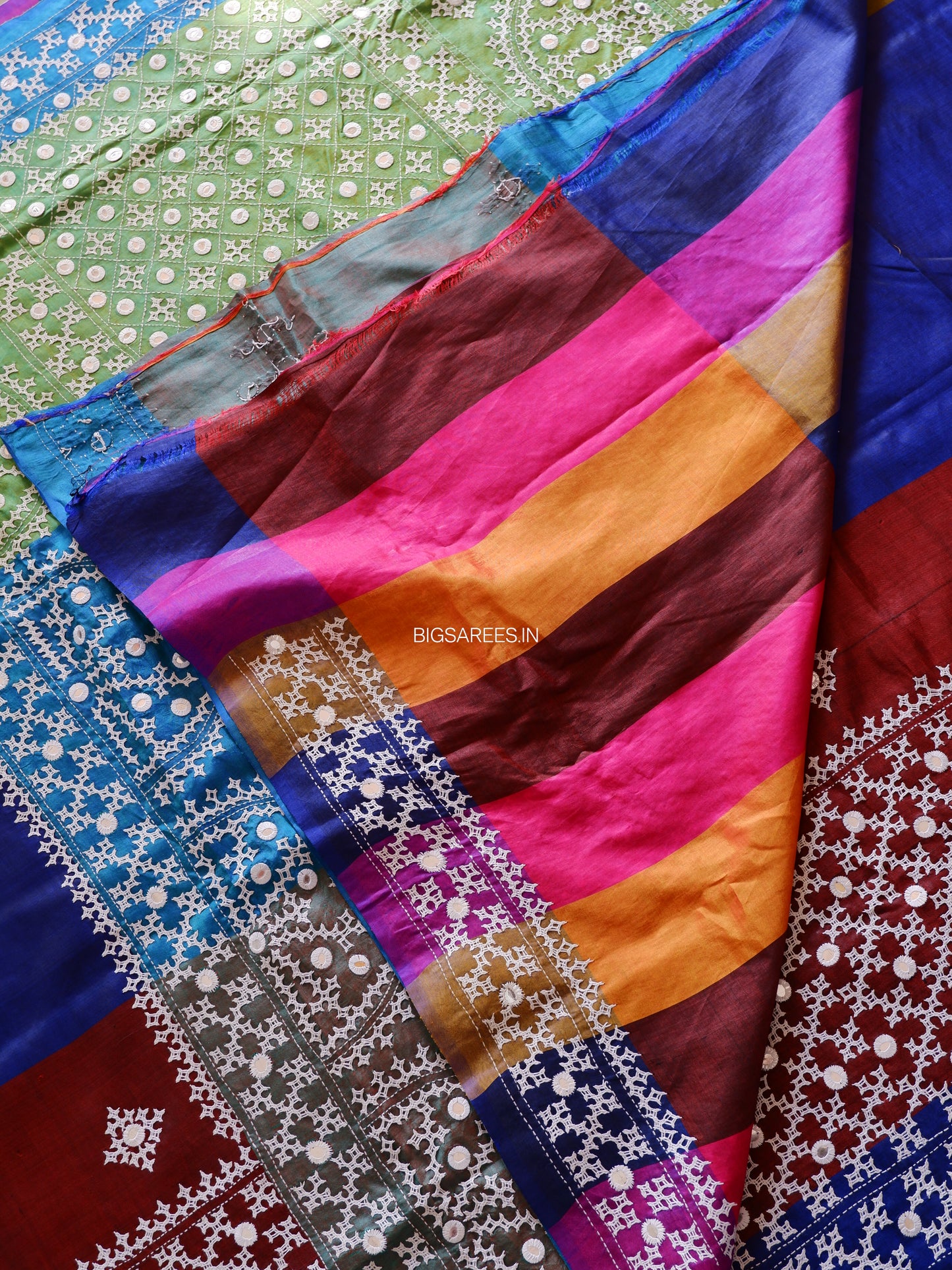 Gujrati/Kutchi Work Hand Embroidered Pure Banglore Silk Saree