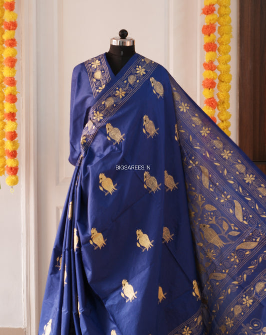 Kantha Stitch Hand Work Embroidered Art Silk Saree With Blouse