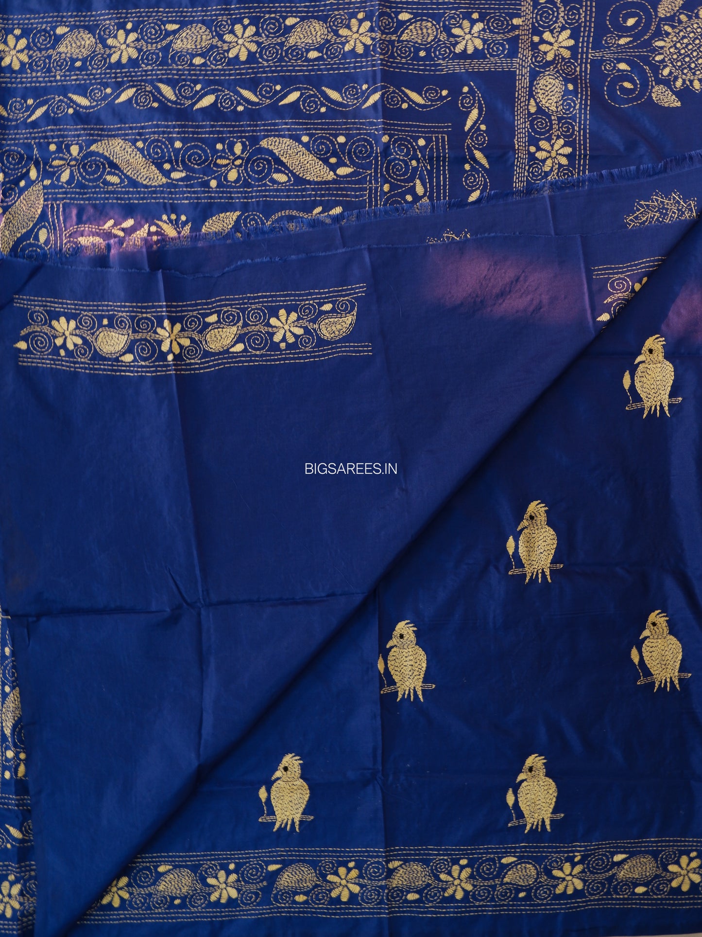 Kantha Stitch Hand Work Embroidered Art Silk Saree With Blouse