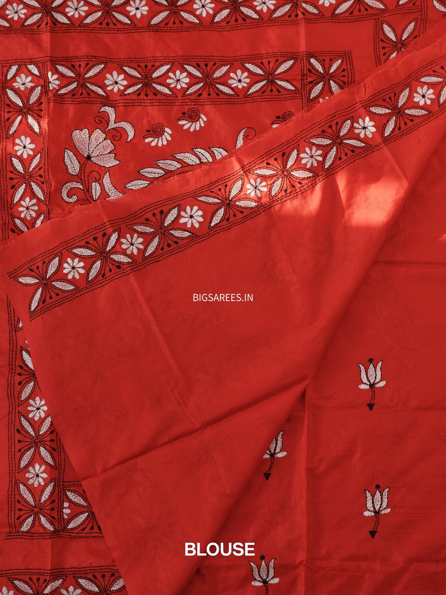 Kantha Stitch Hand Work Embroidered Art Silk Saree With Blouse