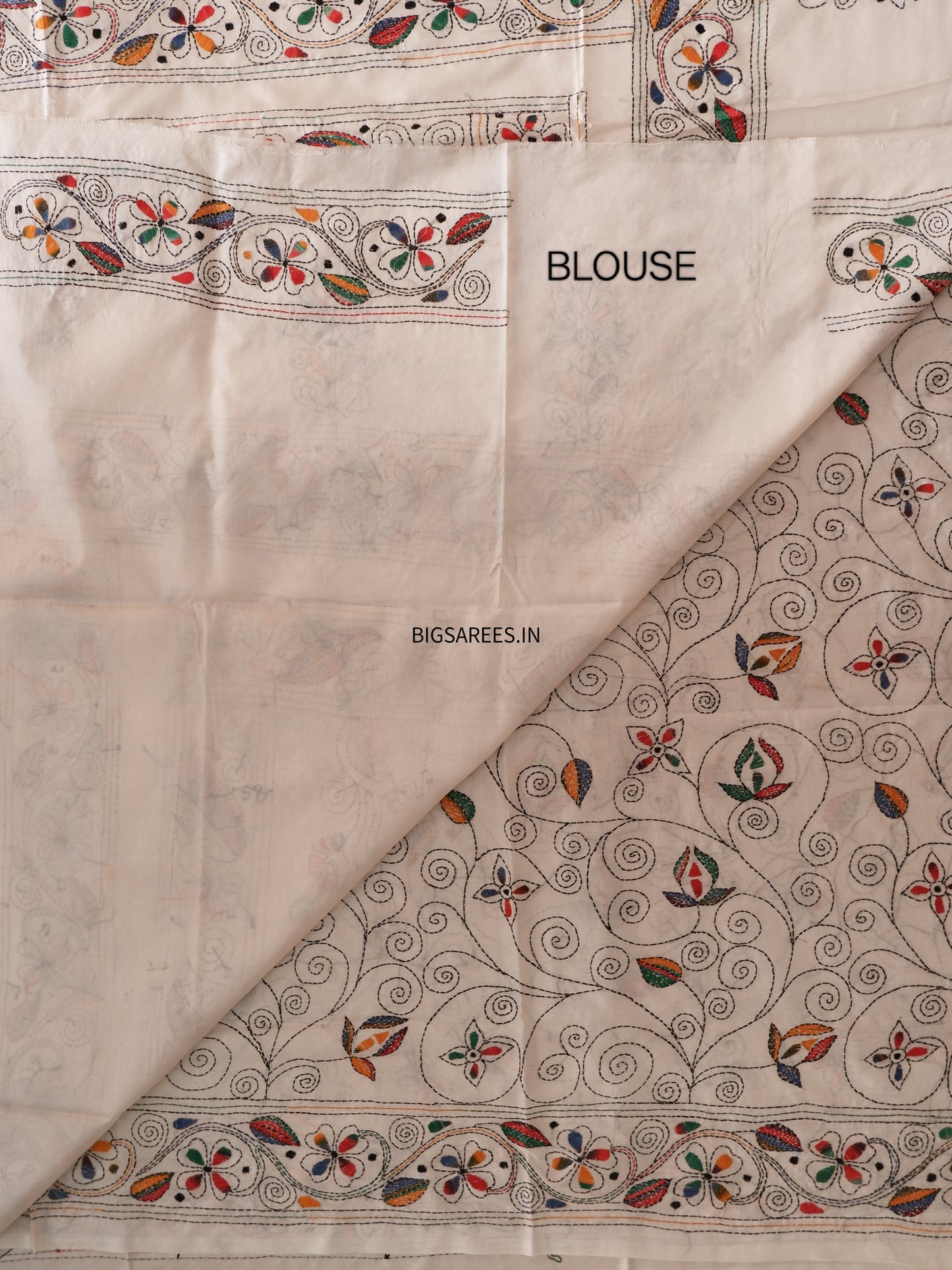 Kantha Stitch Hand Work Embroidered Art Silk Saree With Blouse