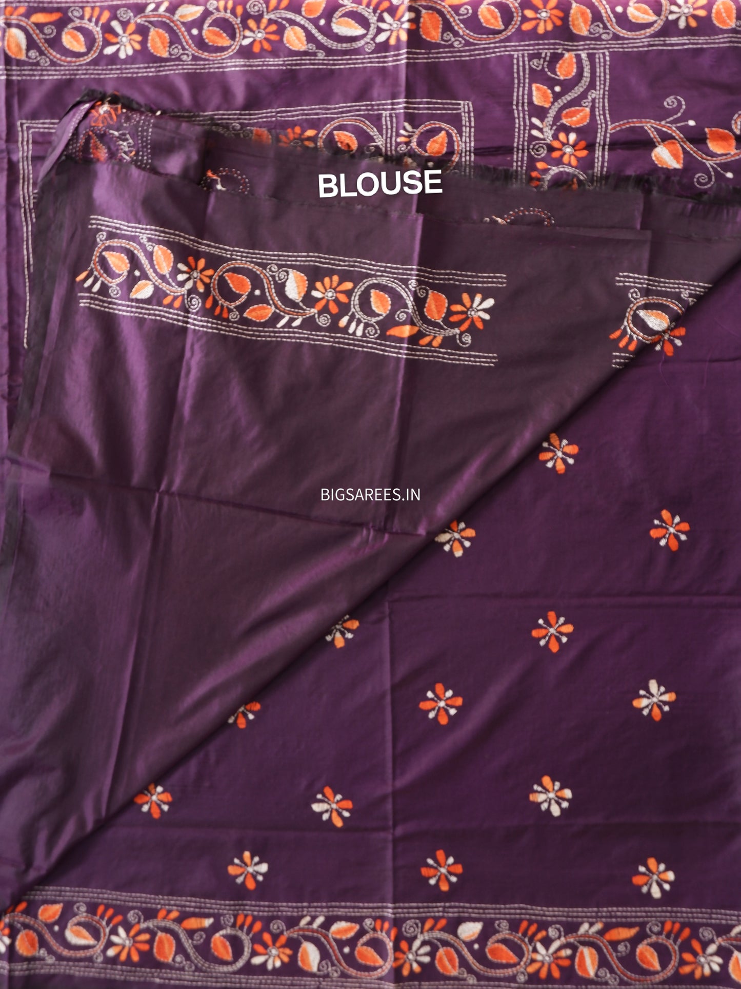 Kantha Stitch Hand Work Embroidered Art Silk Saree With Blouse