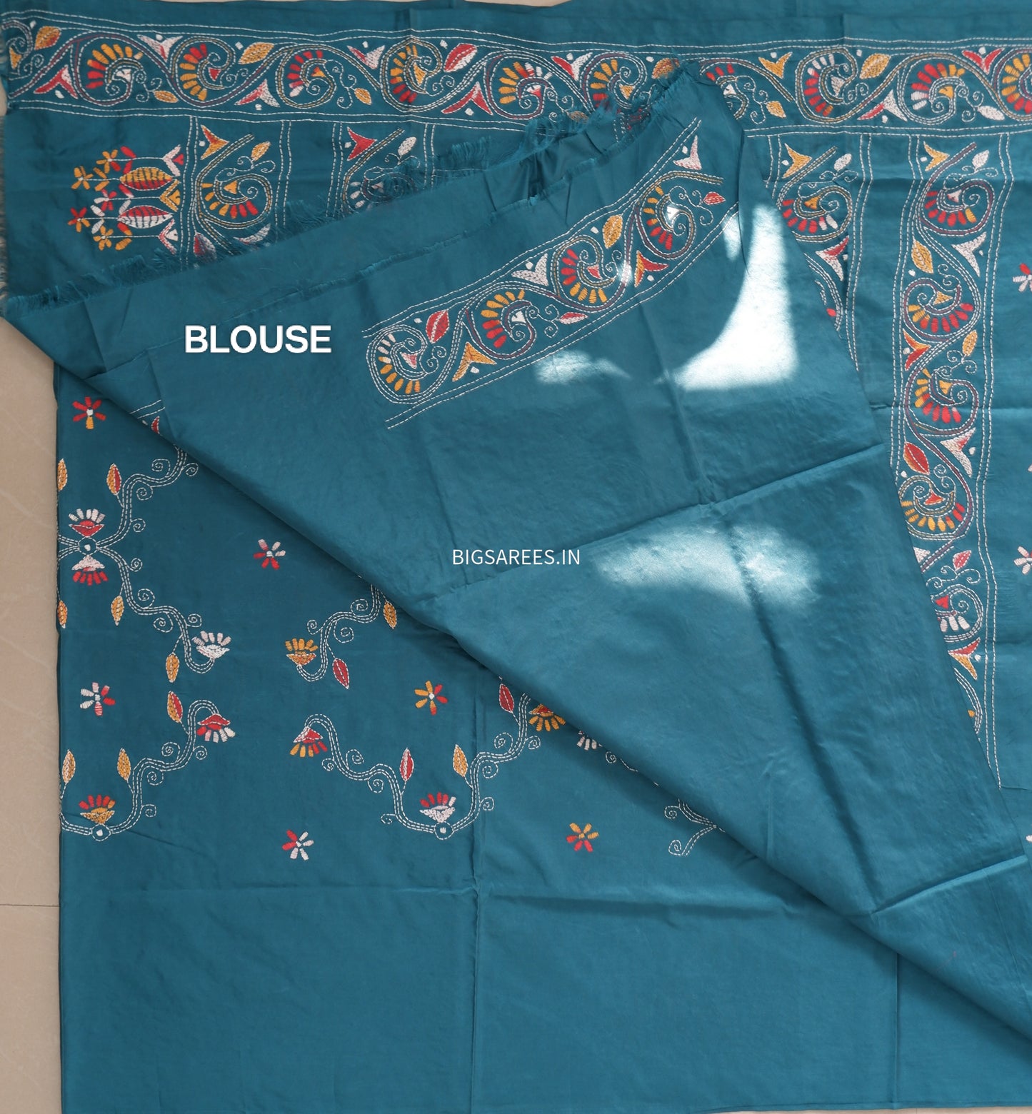 Kantha Stitch Hand Work Embroidered Art Silk Saree With Blouse