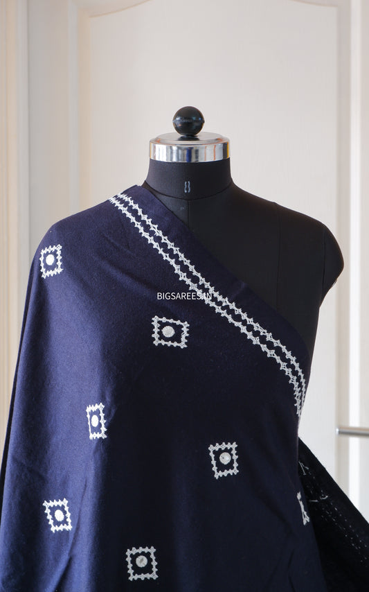 Gujrati Stitch Hand Embroidered Woollen Warm Shawl