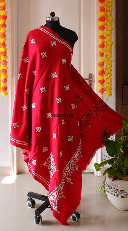 Gujrati Stitch Hand Embroidered Woollen Warm Shawl
