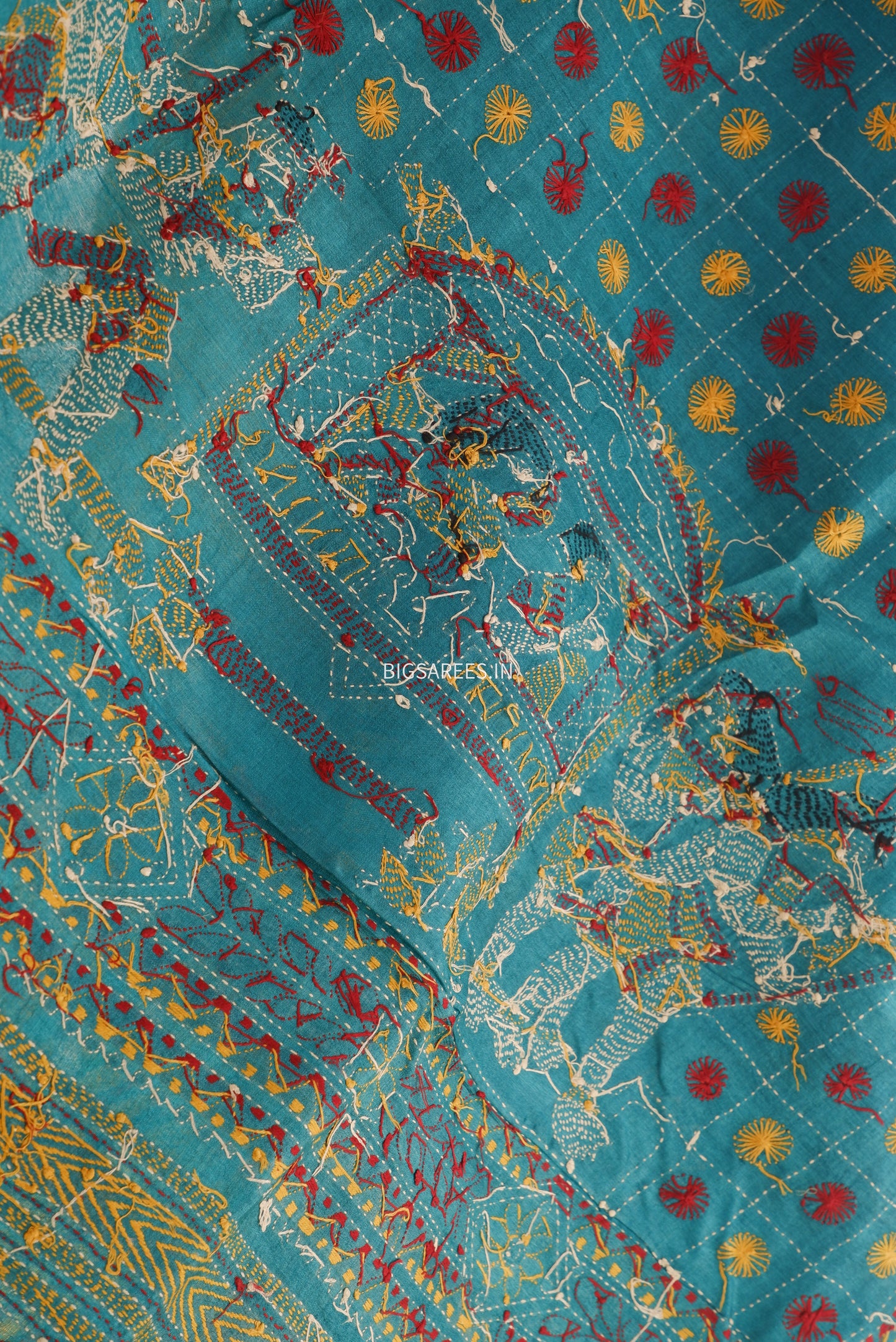 Kantha Hand Embroidered Pure Tussar Silk Saree