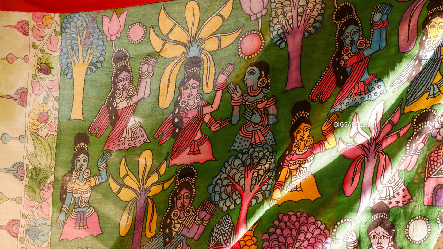 Pen Kalamkari hand painted Banglore Silk Dupatta