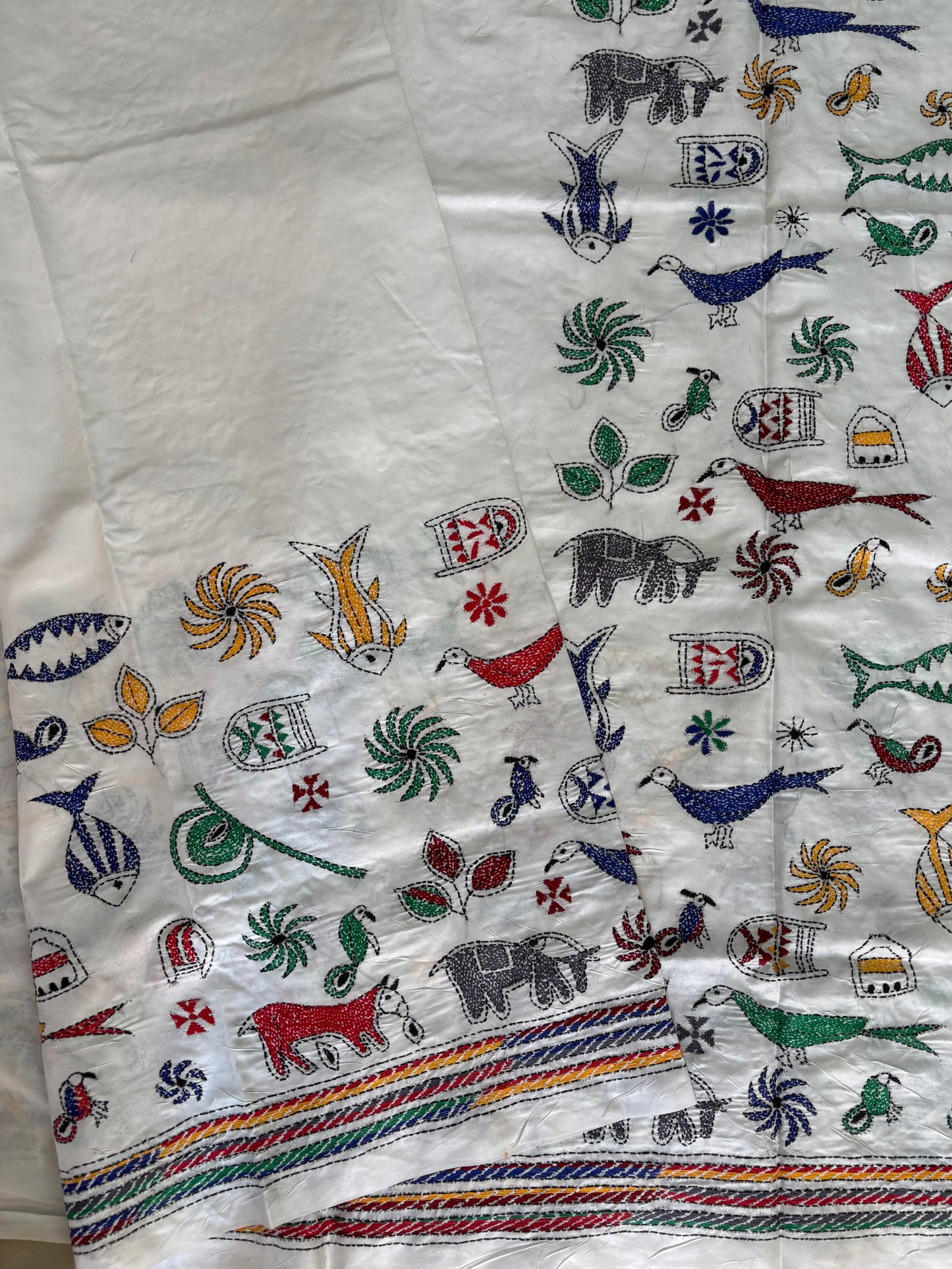 Hand work Kantha stitch Saree in Artificial Silk