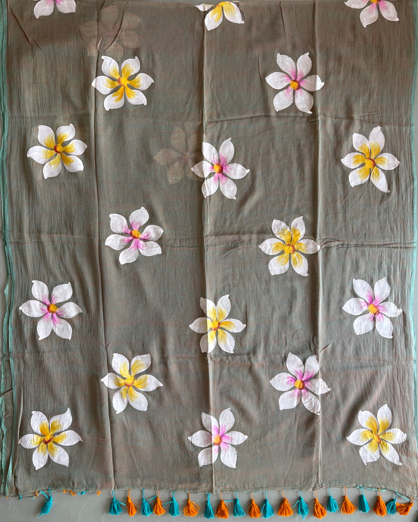 Hand Painted Mul Cotton Saree - dual tone sand colour