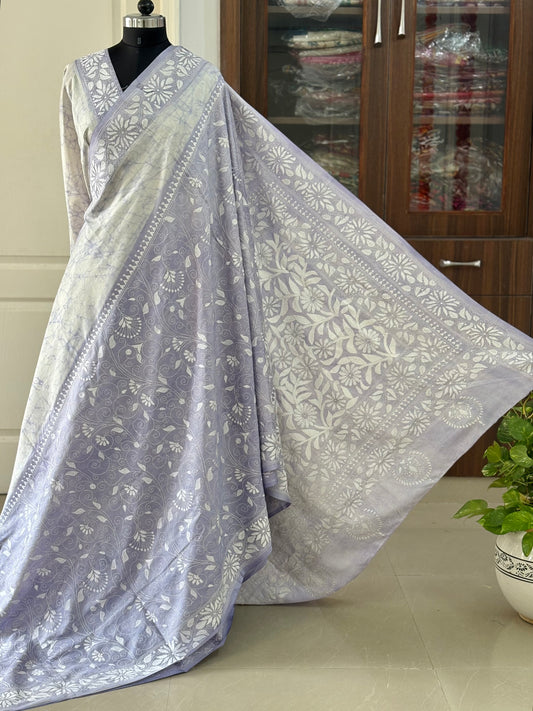 Hand work Kantha stitch Saree in Artificial Silk