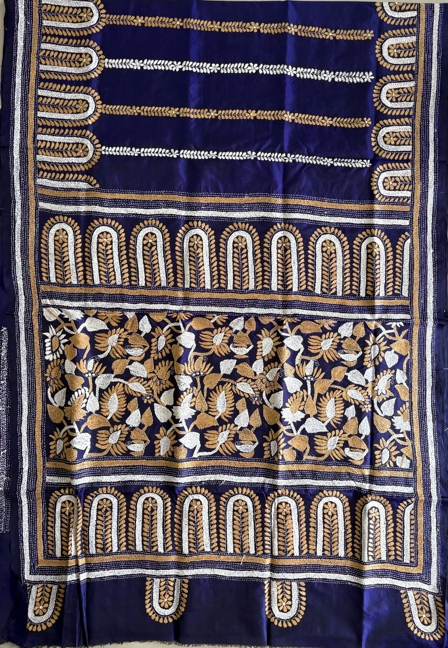 Kantha Stitch Hand Embroidered Pure Banglore Silk Saree