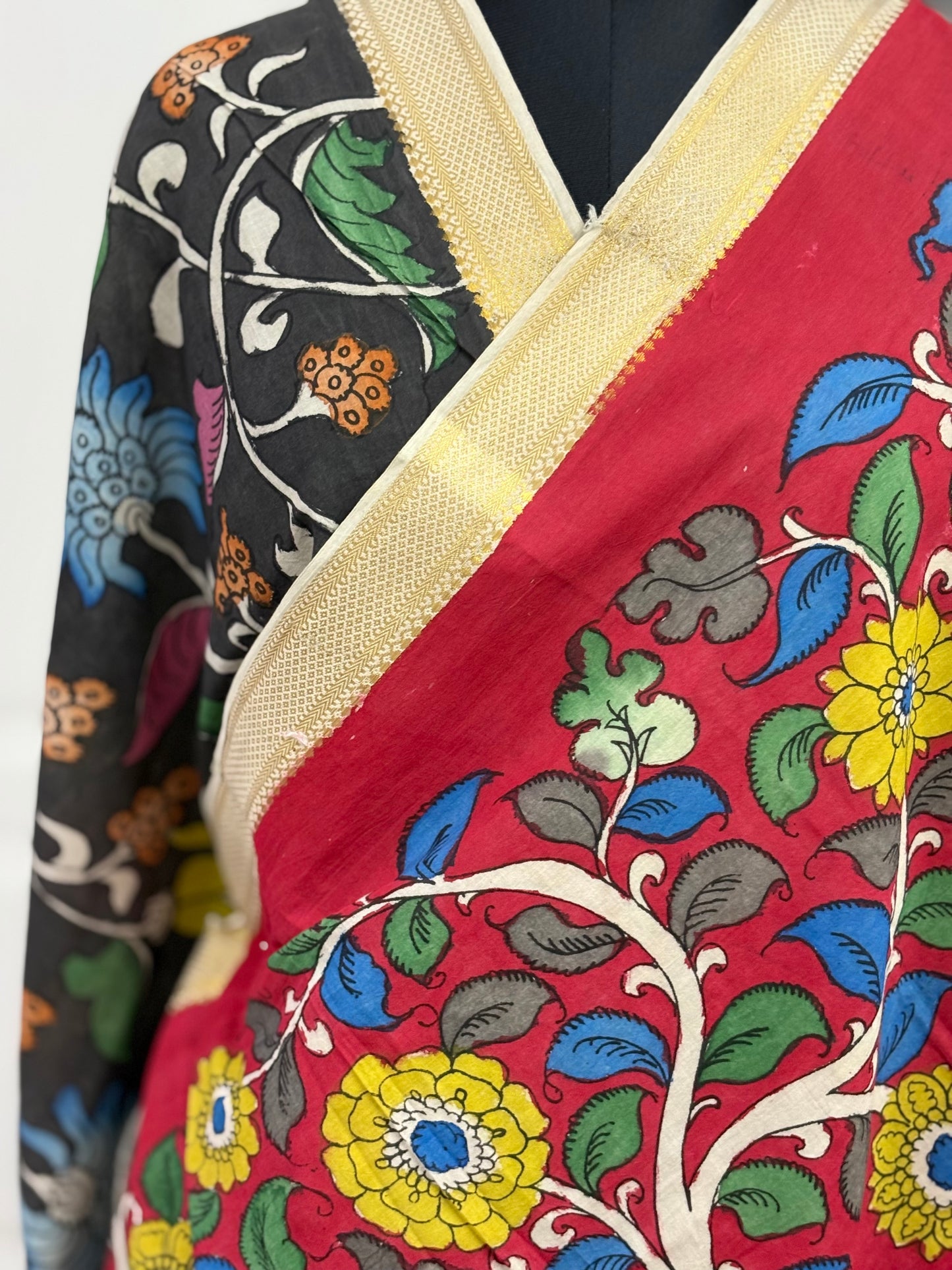 Pen Kalamkari hand painted pure cotton Saree with blouse