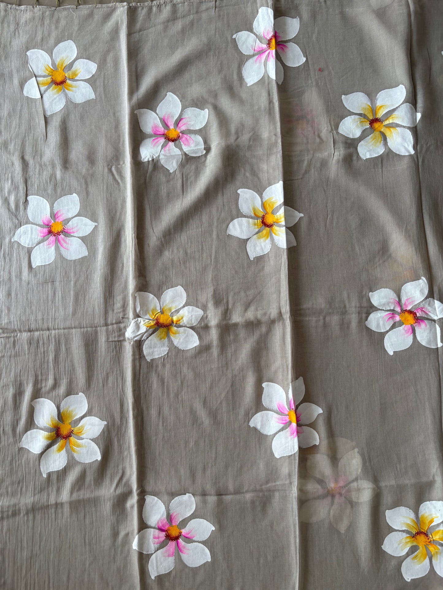 Hand Painted Mul Cotton Saree - sand colour