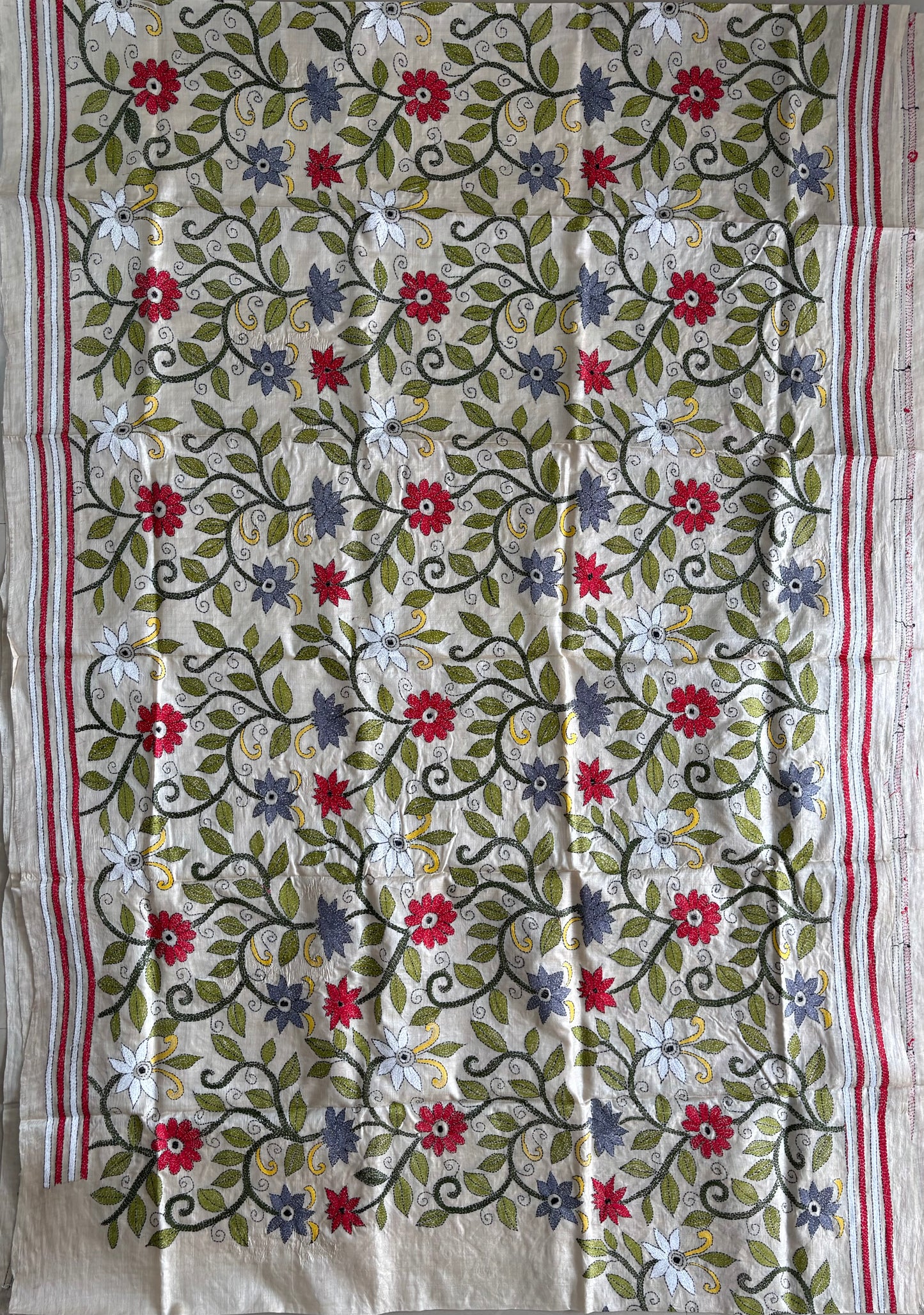 Kantha Stitch Hand Embroidered Pure Gachi by Gachi Tussar Silk Saree (Silk Marked)
